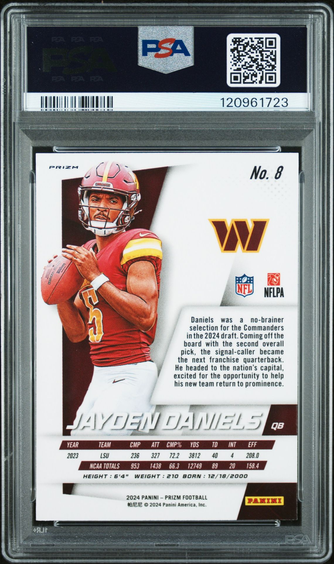 2024 Panini Prizm Prizm Flashback Rookie Jayden Daniels #8 (Flashback Rookie-No Huddle) Mint 9 back