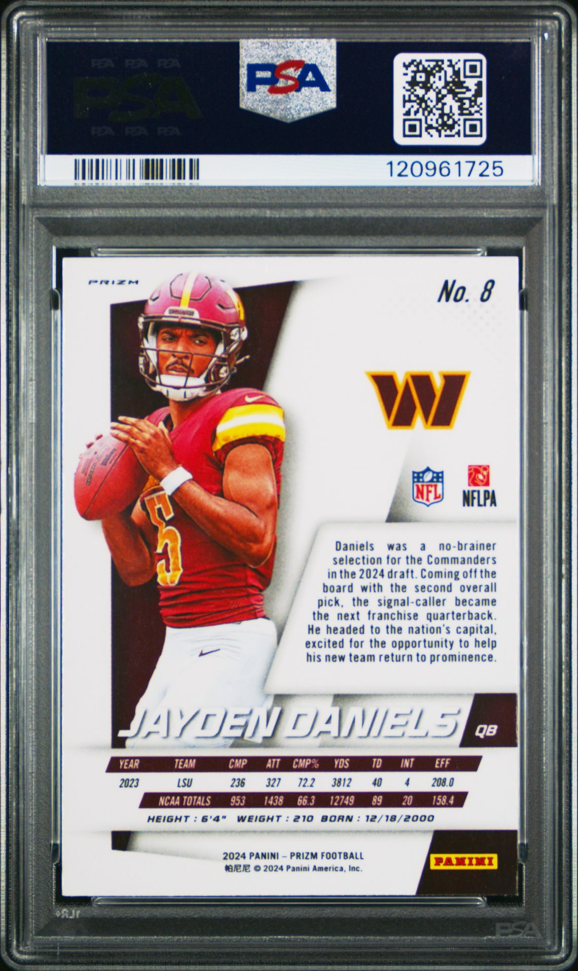 2024 Panini Prizm Prizm Flashback Rookie Jayden Daniels #8 (Flashback Rookie-No Huddle) Mint 9 back
