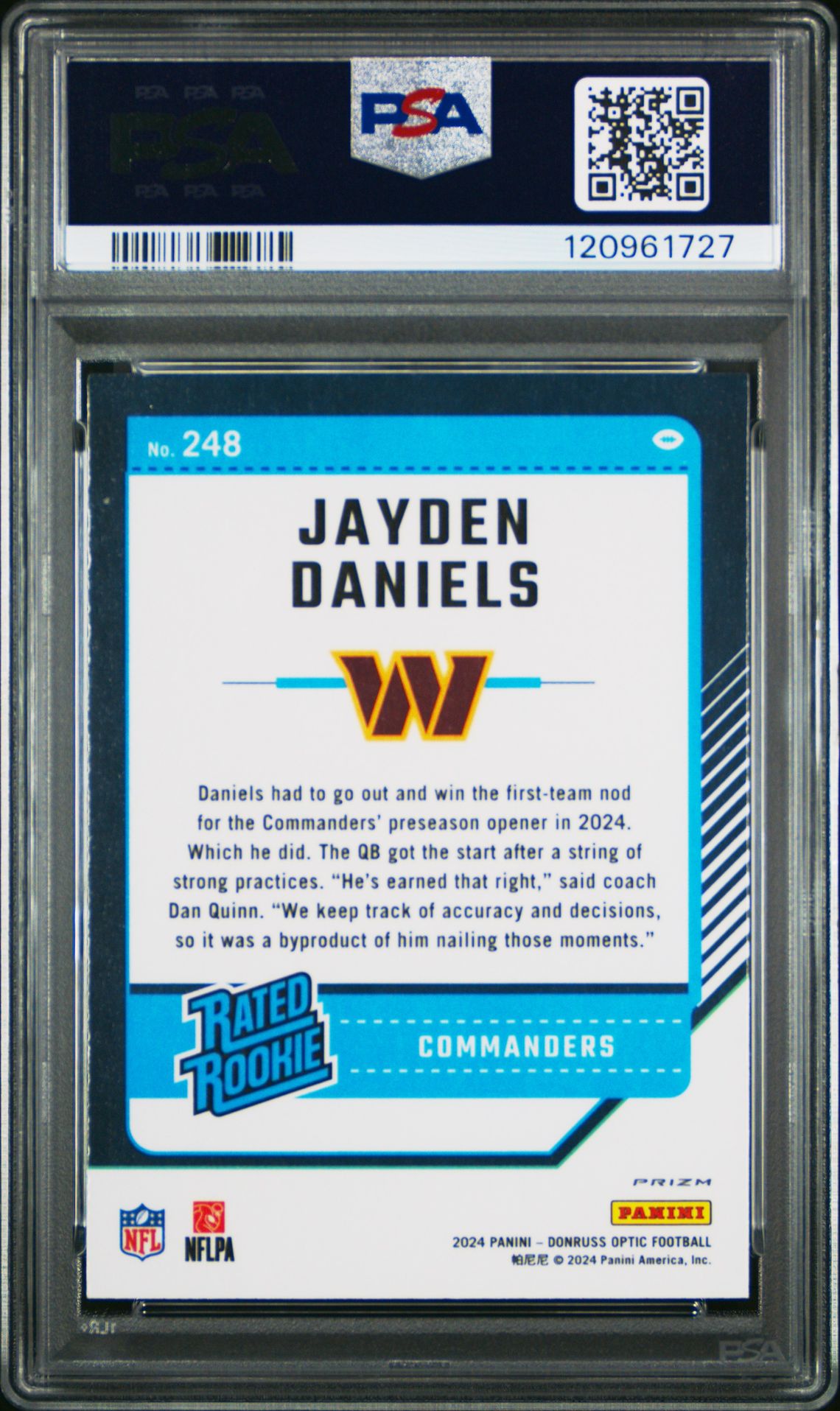 2024 Panini Donruss Optic Jayden Daniels #248 (Holo) Nm-Mt 8 back