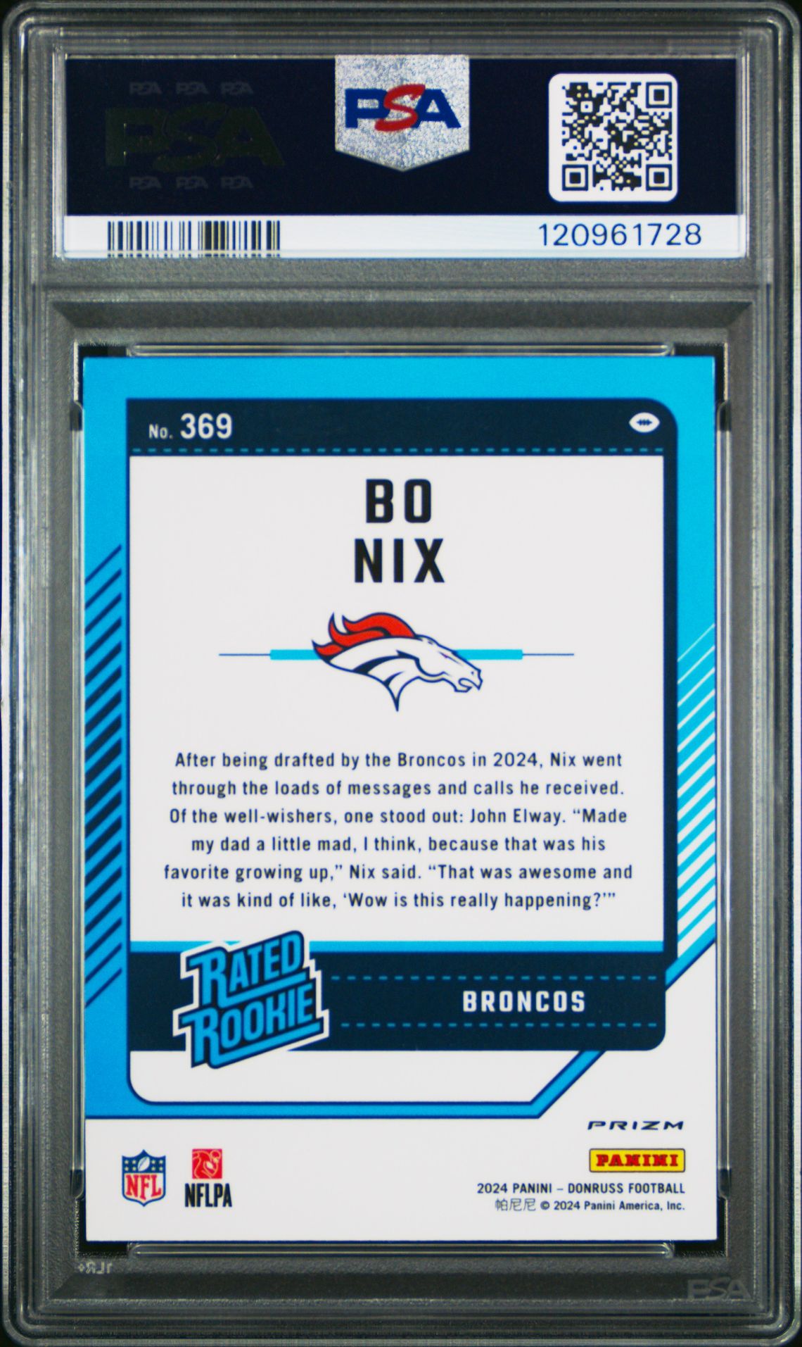 2024 Panini Donruss Bo Nix #369 (Optic Preview-Red Wave) Gem Mt 10 back