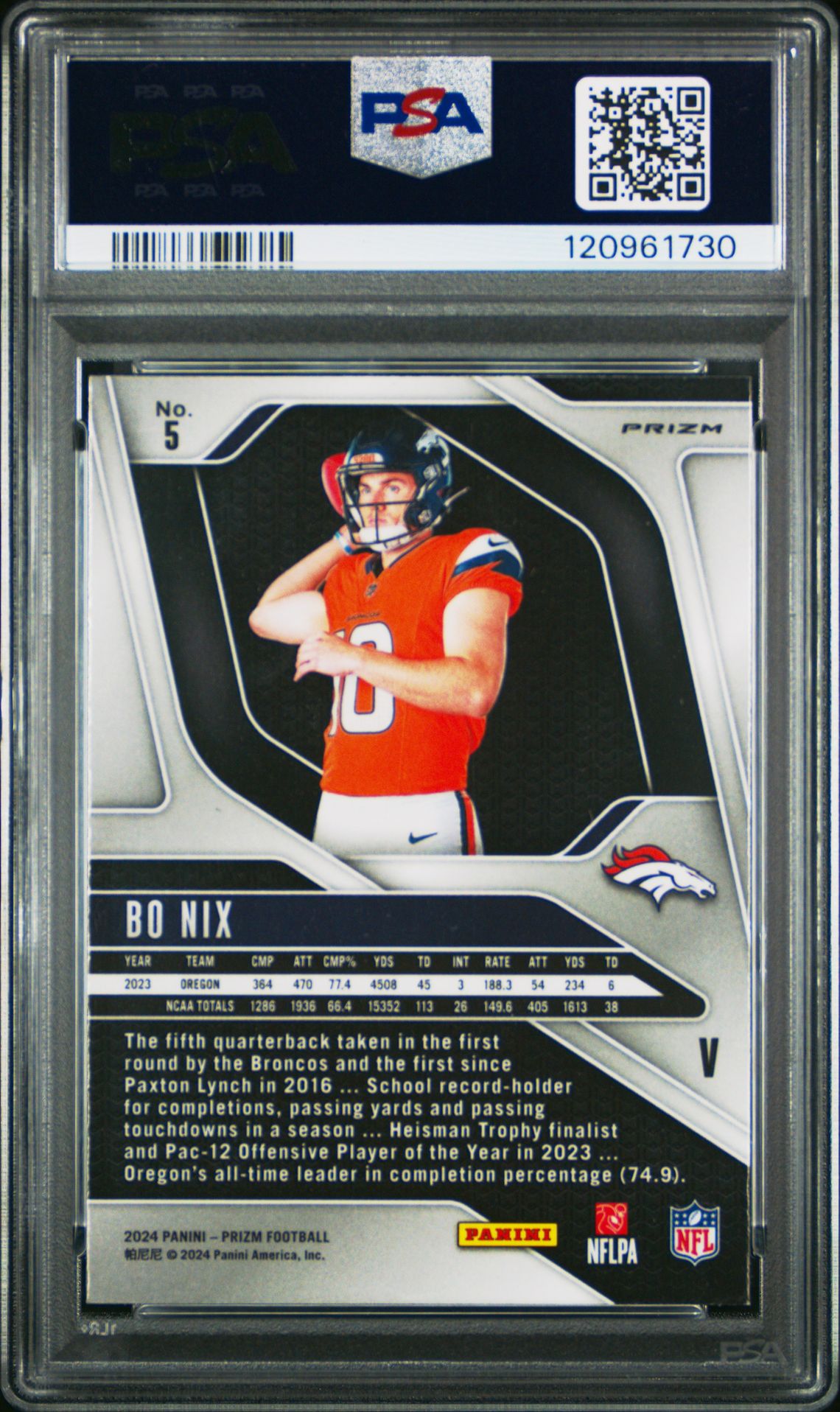 2024 Panini Prizm Rookie Variation Bo Nix #5 (Rookie Variation-Green Wave) Mint 9 back