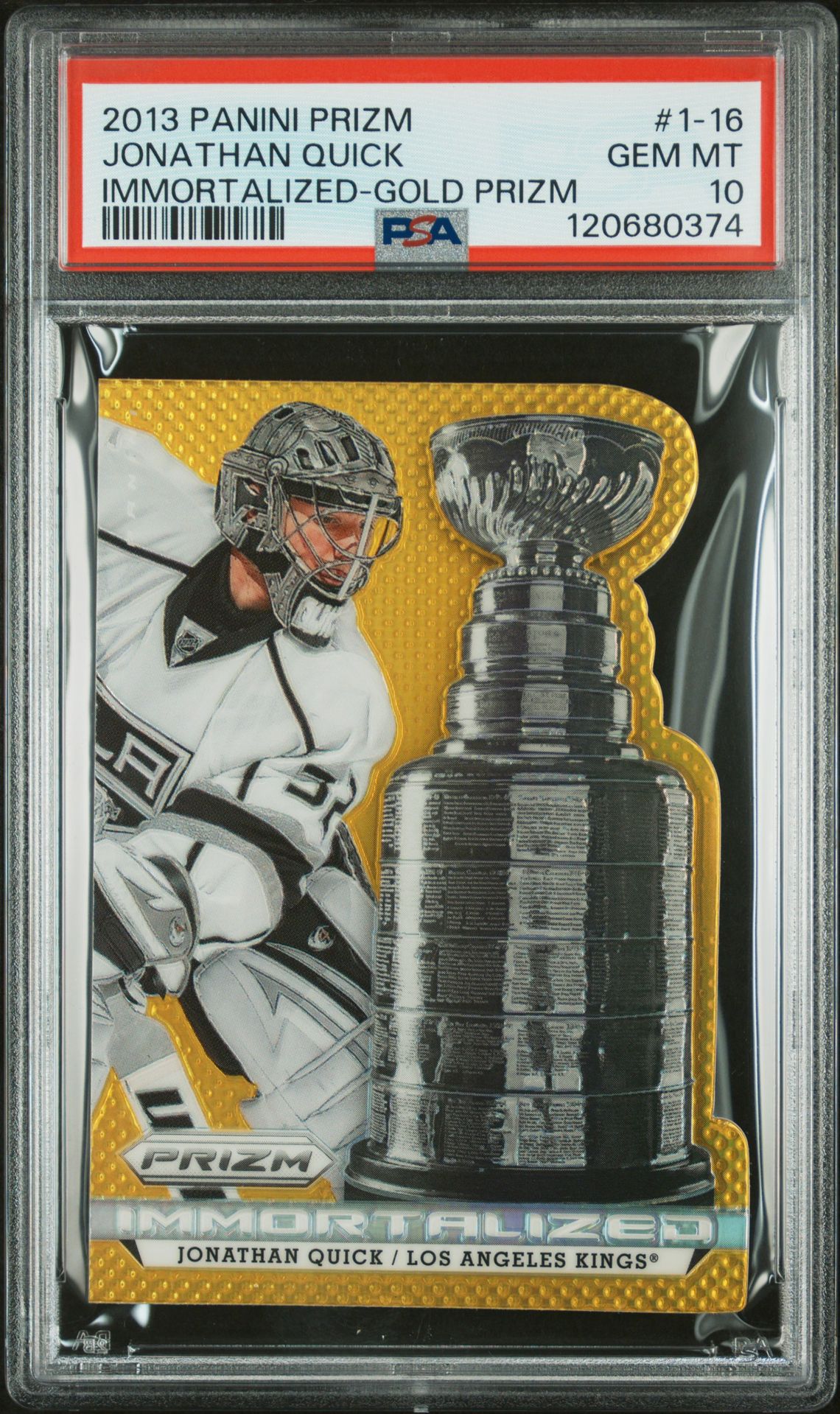 2013 Panini Prizm Immortalized Jonathan Quick #1-16 (Immortalized-Gold Prizm) Gem Mt 10 front