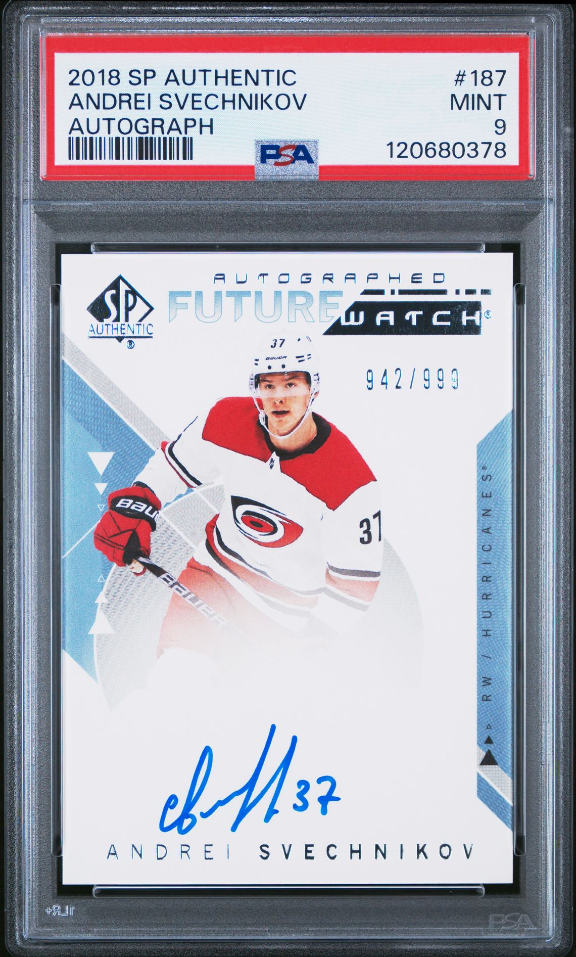 2018 Sp Authentic Andrei Svechnikov #187 (Autograph) Mint 9 front