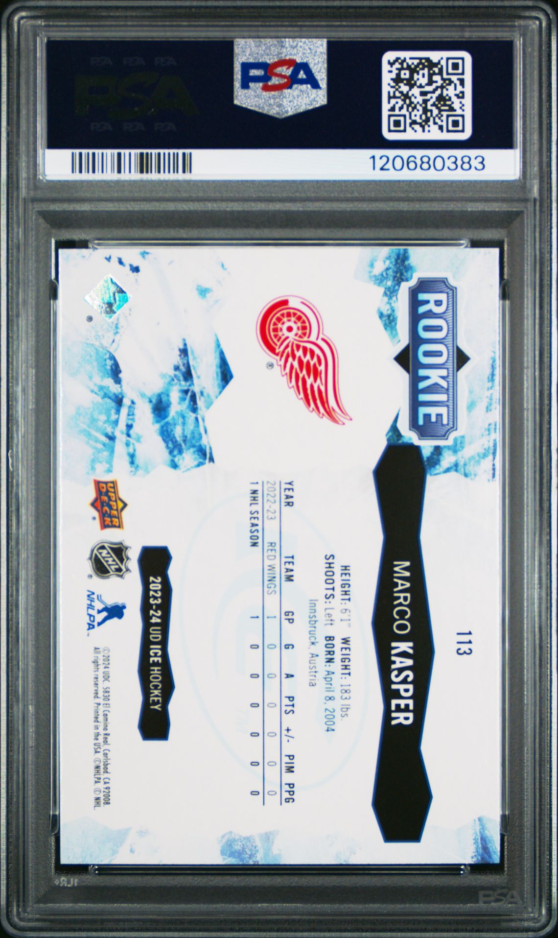 2023 Upper Deck Ice Marco Kasper #113 (Green) Gem Mt 10 back