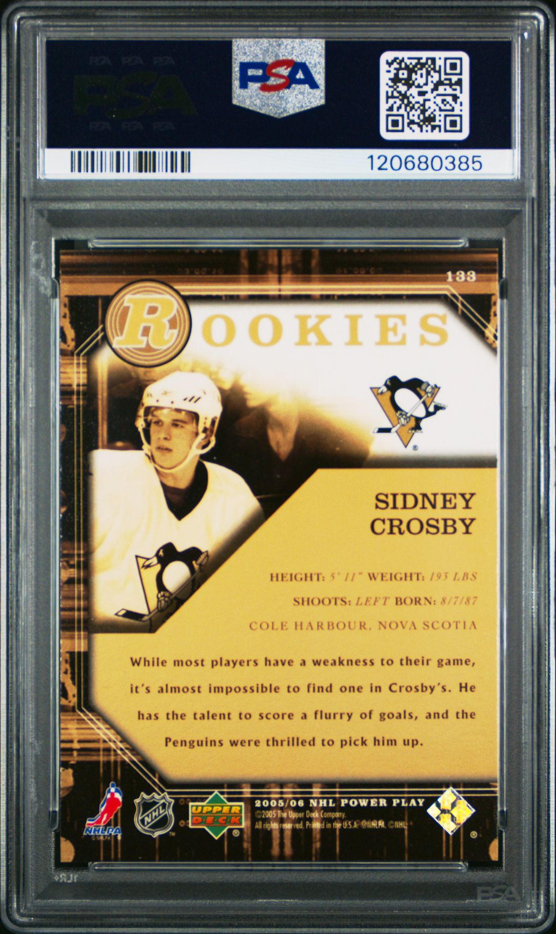 2005 Upper Deck Power Play Sidney Crosby #133 Gem Mt 10 back