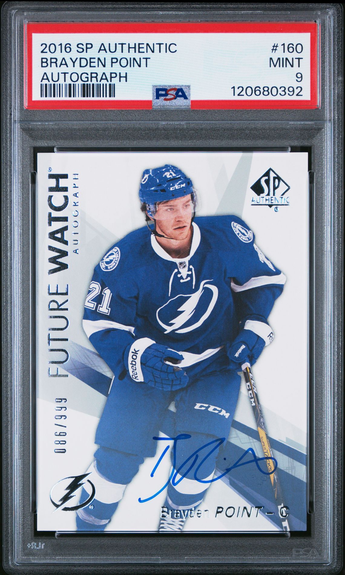 2016 Sp Authentic Brayden Point #160 (Autograph) Mint 9 front