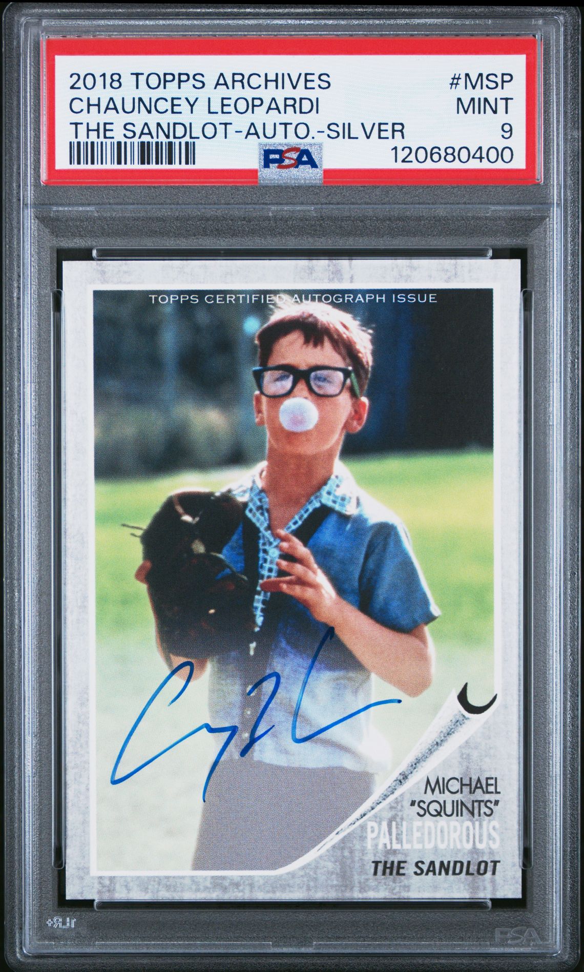 2018 Topps Archives The Sandlot Chauncey Leopardi #Msp (The Sandlot-Auto.-Silver) Mint 9 front
