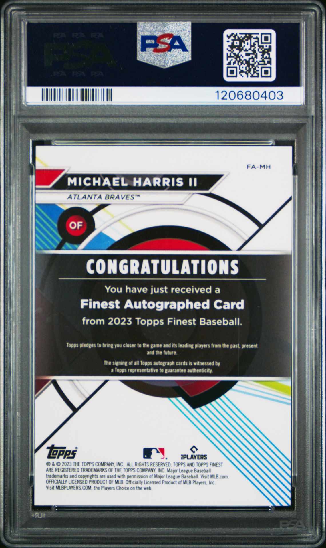 2023 Topps Finest Finest Autographs Michael Harris Ii #Mh (Autograph-Green Wave) Mint 9 back