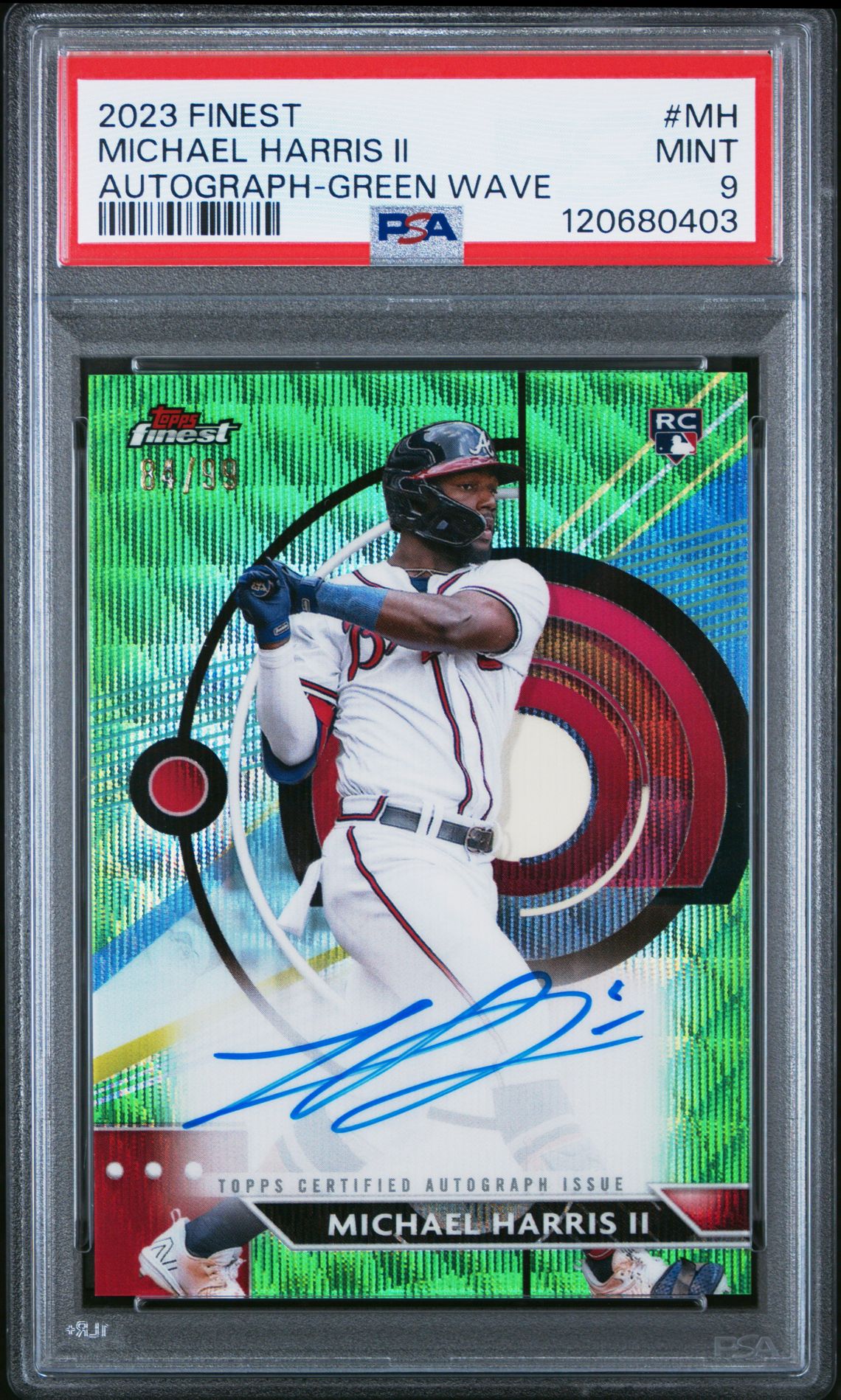2023 Topps Finest Finest Autographs Michael Harris Ii #Mh (Autograph-Green Wave) Mint 9 front