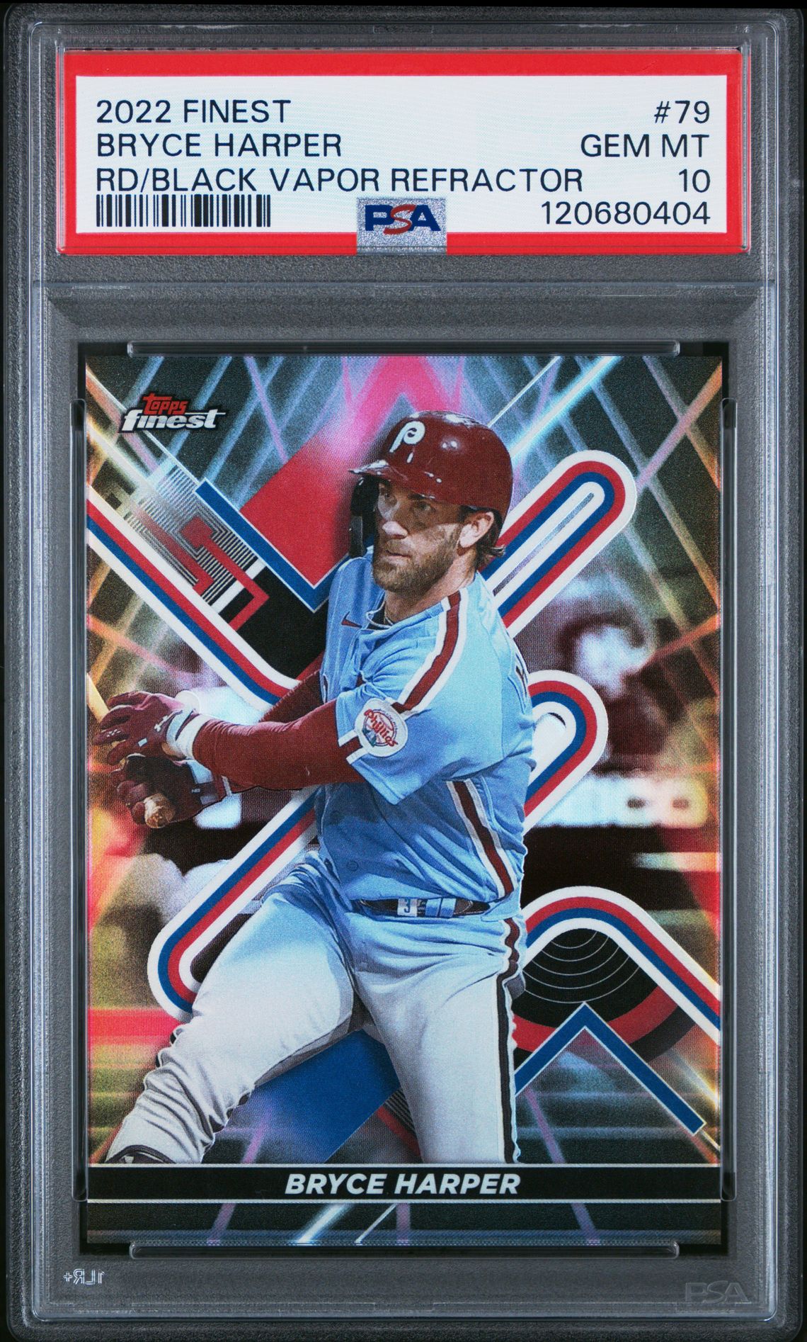 2022 Topps Finest Bryce Harper #79 (Rd/Black Vapor Refractor) Gem Mt 10 front