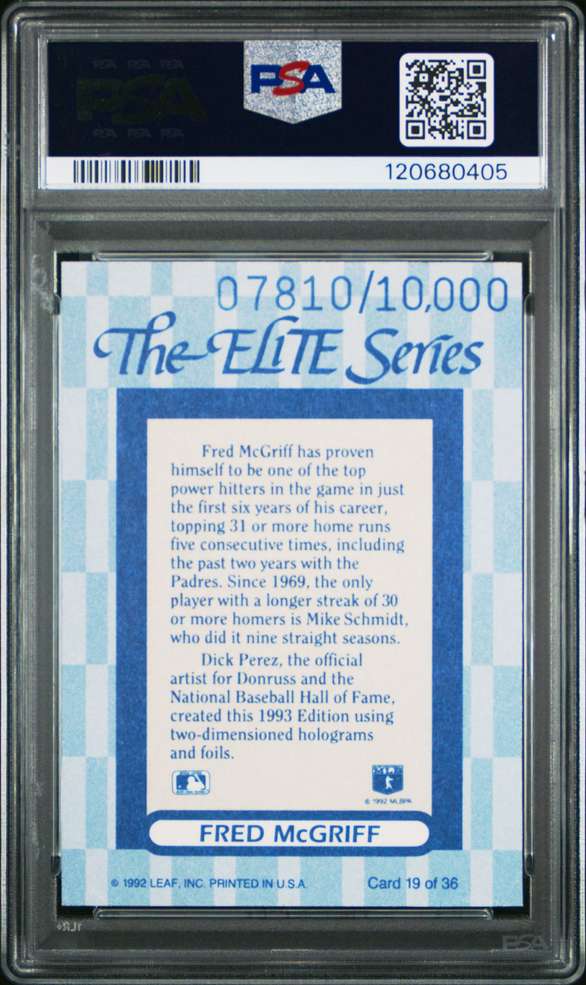 1993 Donruss Elite Fred Mcgriff #19 Nm-Mt 8 back