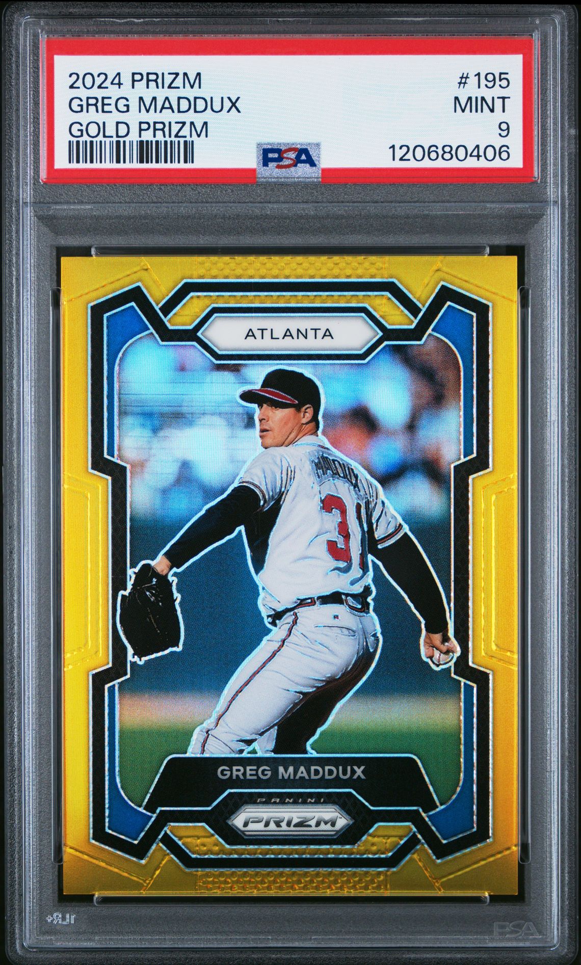 2024 Panini Prizm Greg Maddux #195 (Gold Prizm) Mint 9 front
