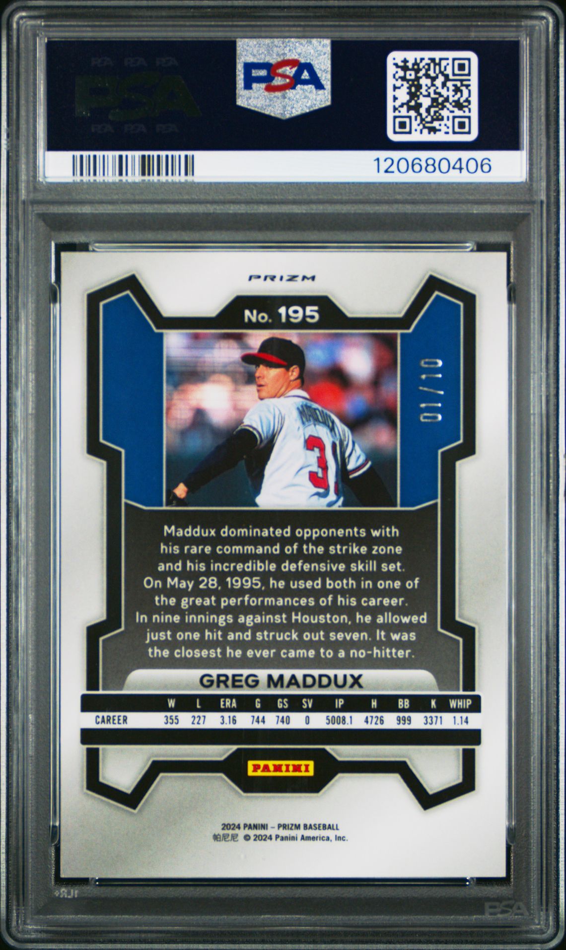 2024 Panini Prizm Greg Maddux #195 (Gold Prizm) Mint 9 back