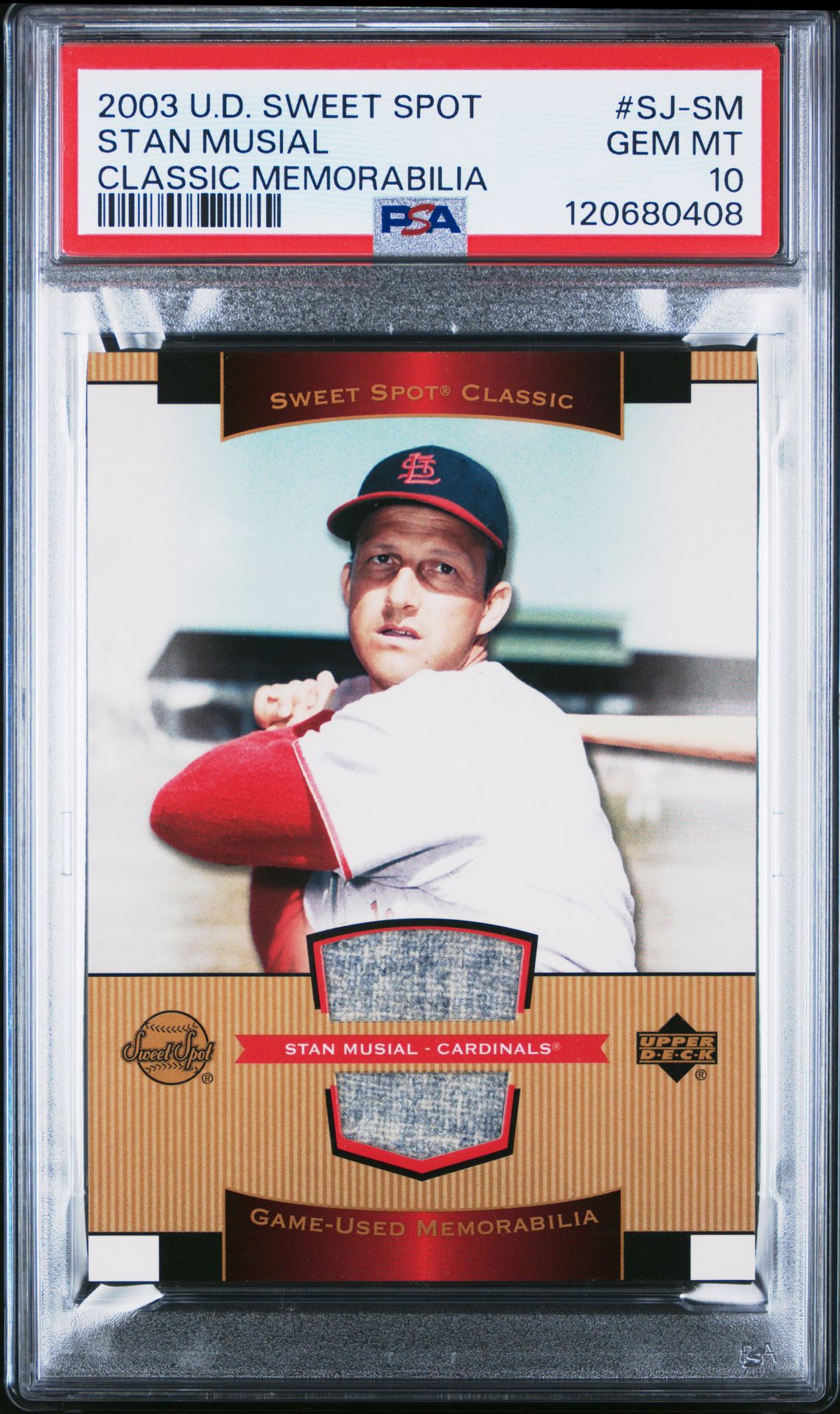 2003 Upper Deck Sweet Spot Classic Classic Materials Stan Musial #Sj-Sm (Classic Memorabilia) Gem Mt 10 front