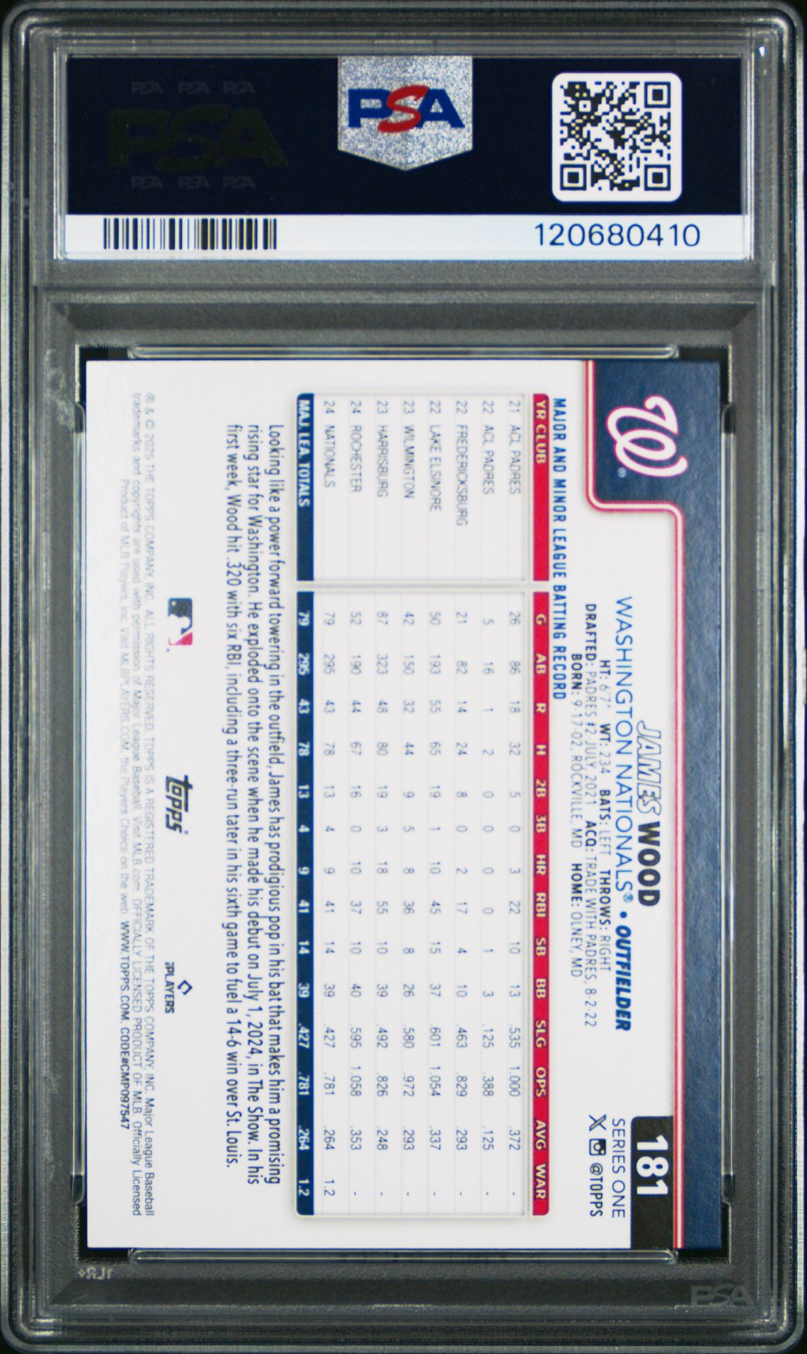 2025 Topps James Wood #181 Mint 9 back