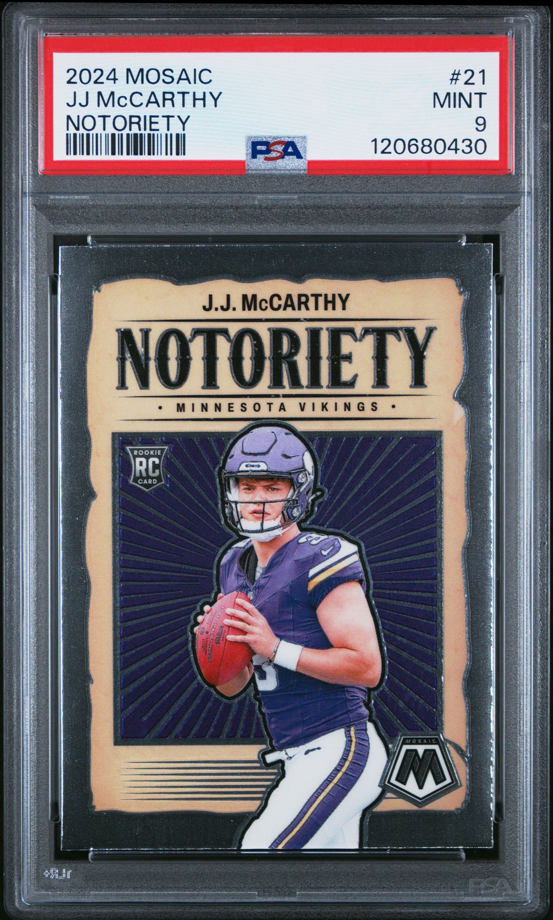 2024 Panini Mosaic Notoriety Jj Mccarthy #21 Mint 9 front