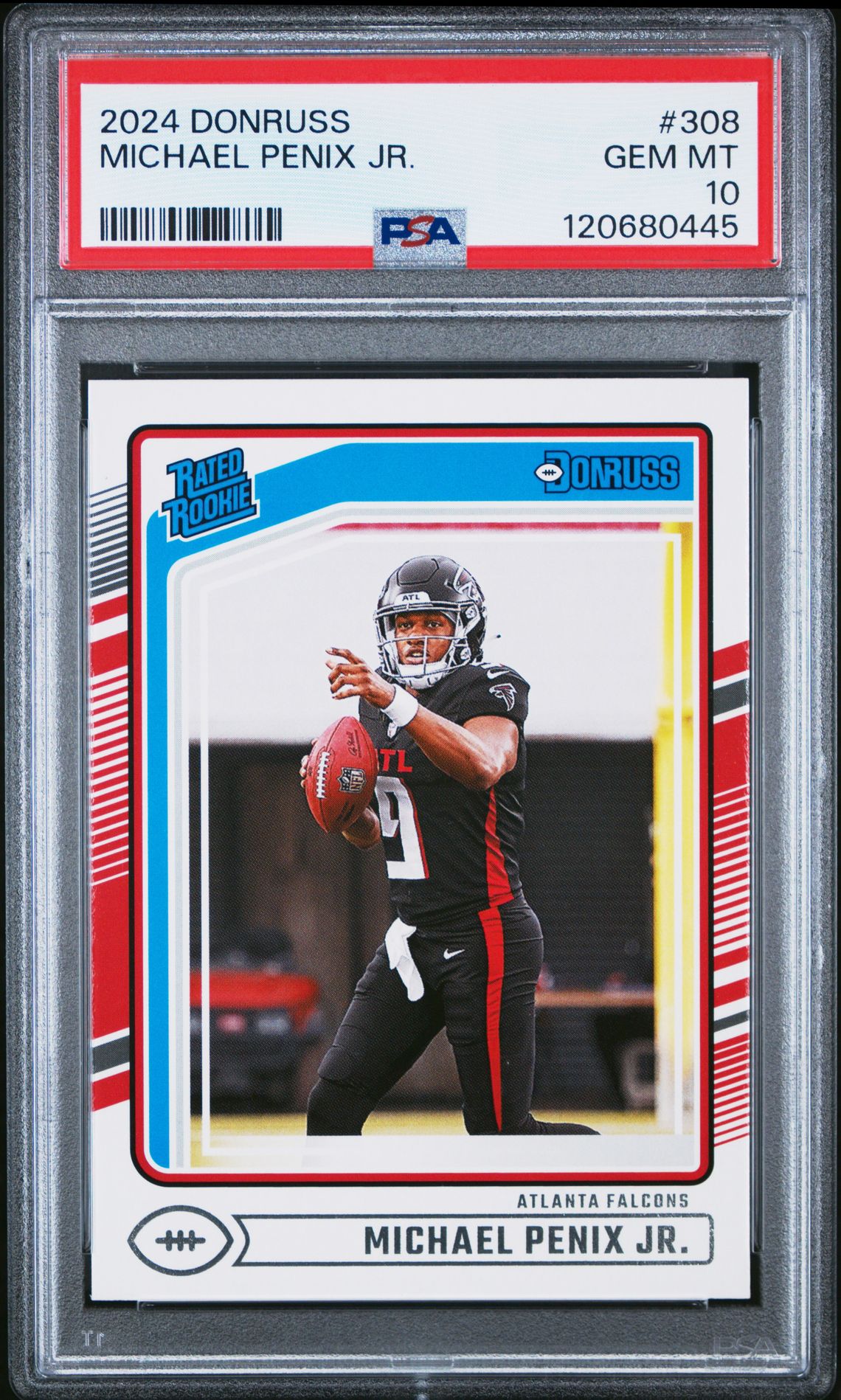 2024 Panini Donruss Michael Penix Jr. #308 Gem Mt 10 front view - PSA graded GEM MT 10