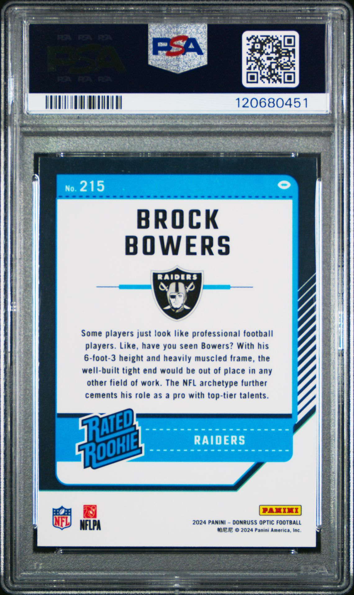 2024 Panini Donruss Optic Brock Bowers #215 Mint 9 back
