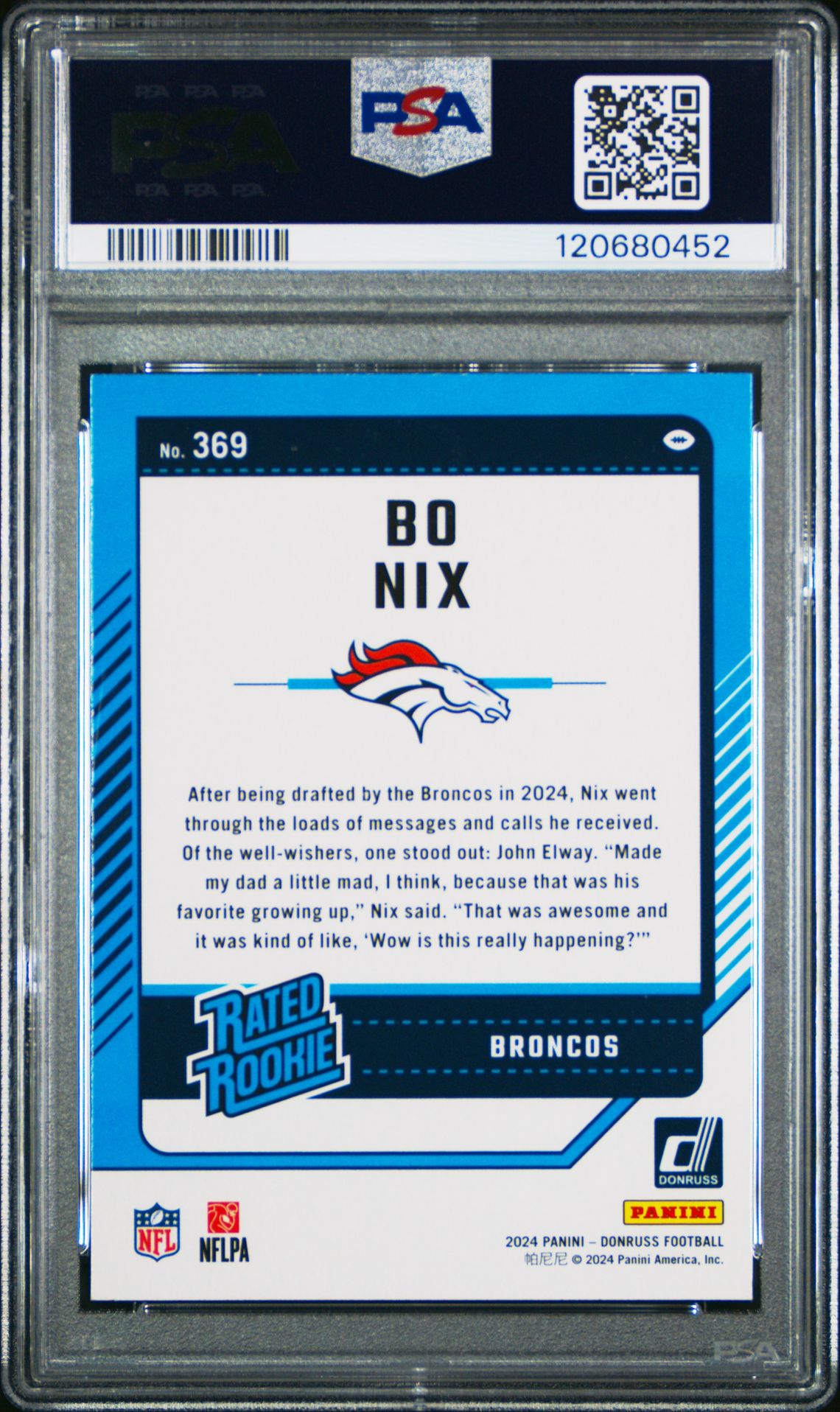 2024 Panini Donruss Bo Nix #369 Gem Mt 10 back