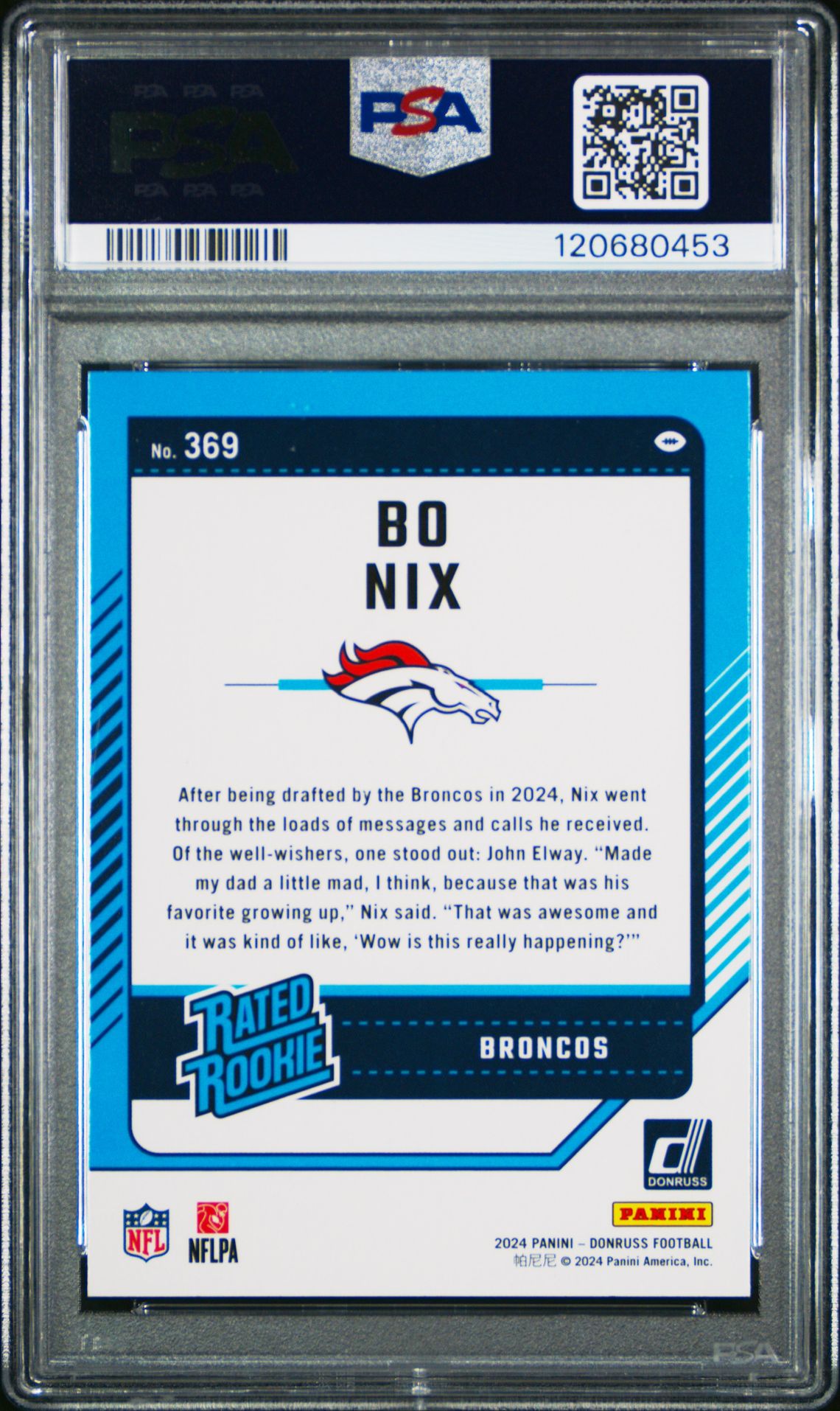 2024 Panini Donruss Bo Nix #369 Gem Mt 10 back