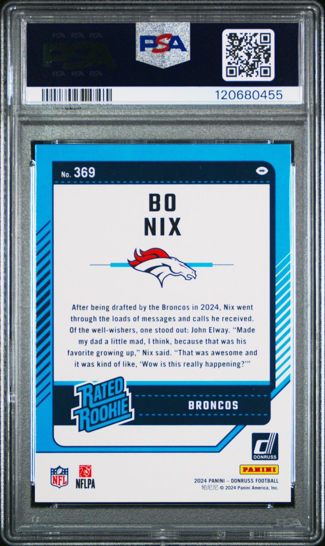 2024 Panini Donruss Bo Nix #369 Gem Mt 10 back