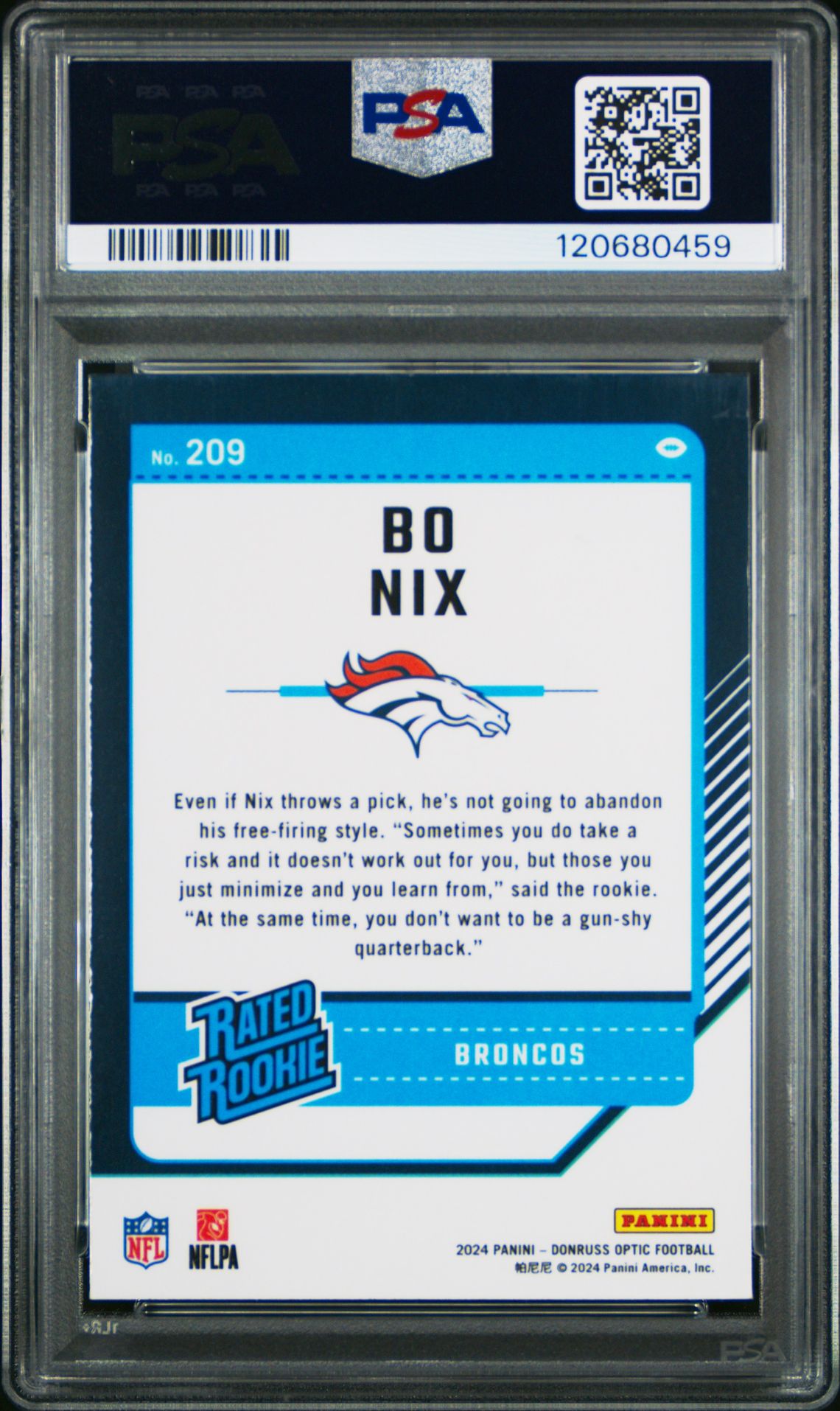 2024 Panini Donruss Optic Bo Nix #209 Mint 9 back