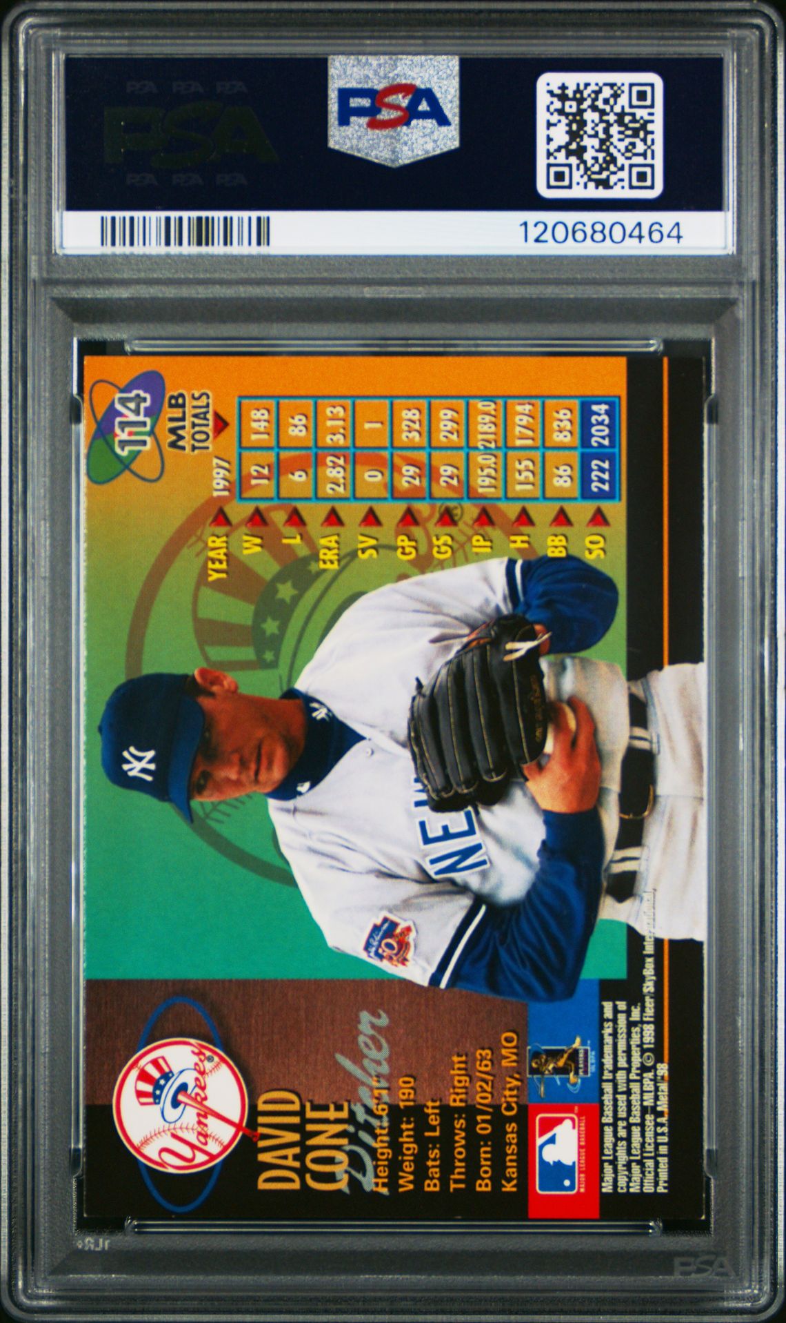 1998 Metal Universe David Cone #114 Ex-Mt 6 back