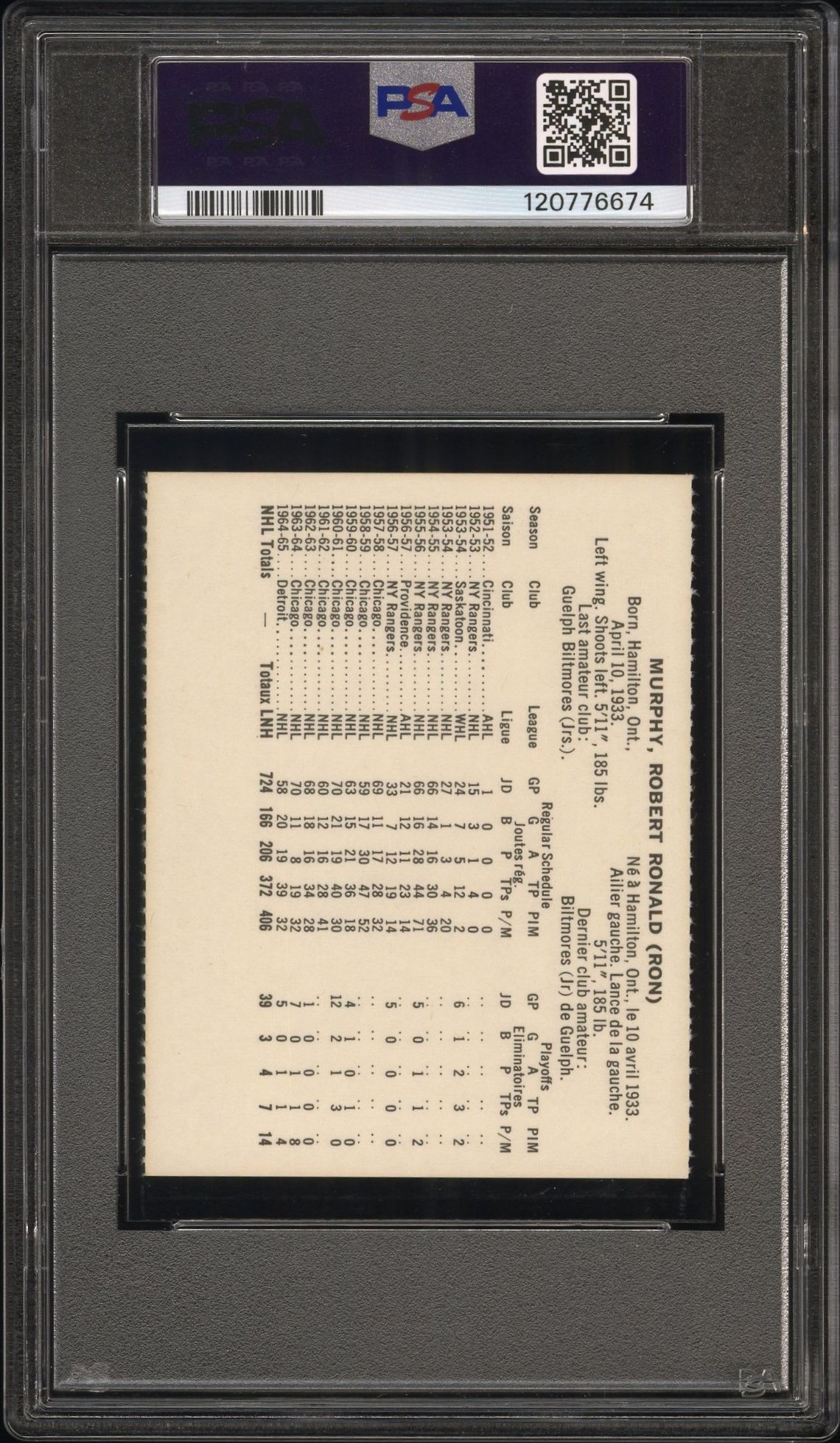 1965 Coca-Cola Ron Murphy (Perforated) Mint 9 back