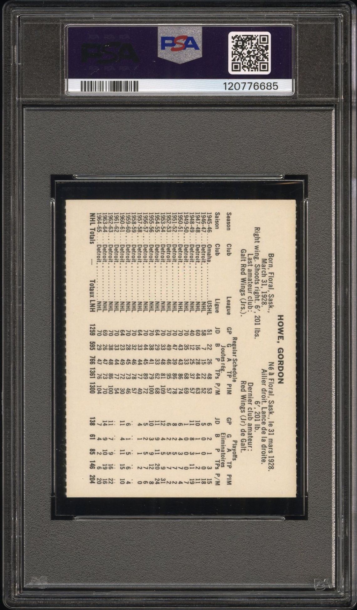 1965 Coca-Cola Gordie Howe (Perforated) Mint 9 back