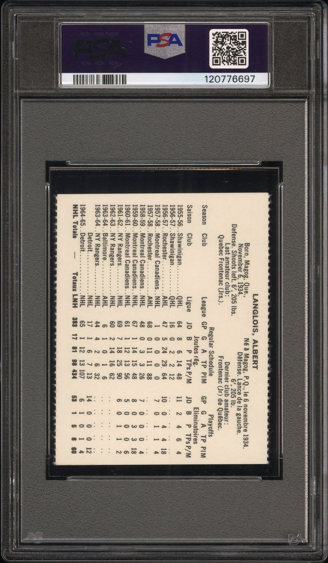 1965 Coca-Cola Albert Langlois (Perforated) Ex-Mt 6 back