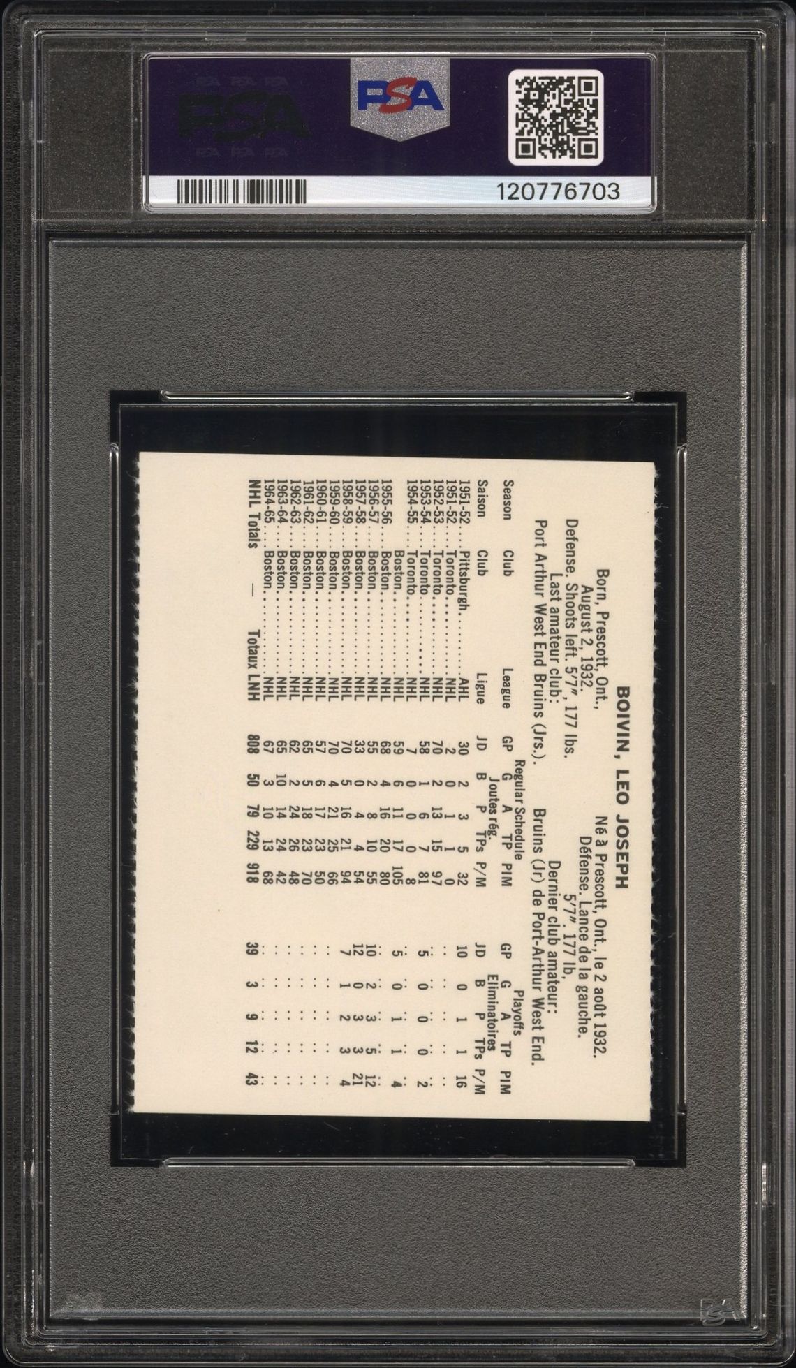 1965 Coca-Cola Leo Boivin (Perforated) Nm-Mt 8 back