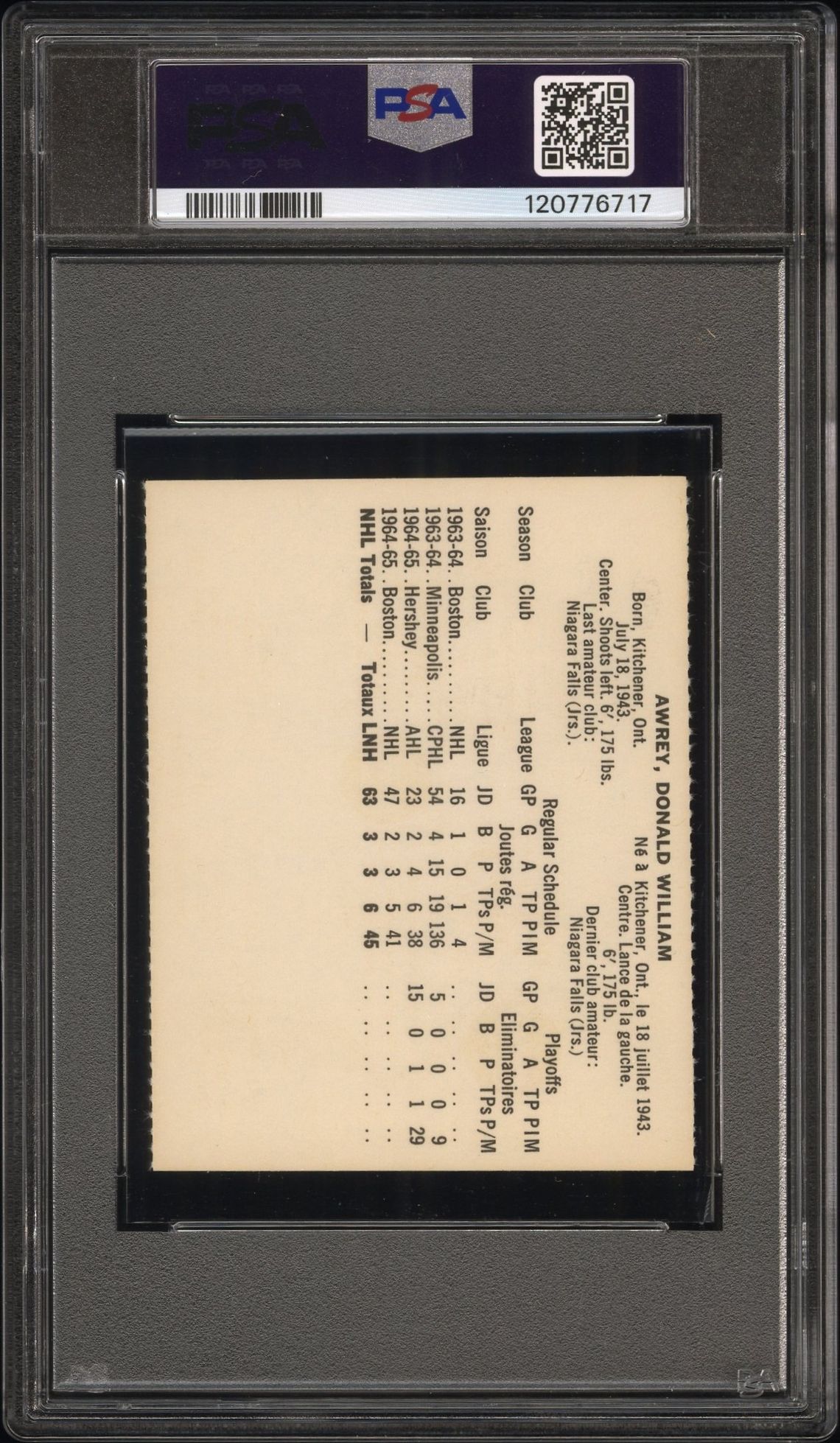 1965 Coca-Cola Don Awrey (Perforated) Mint 9 back