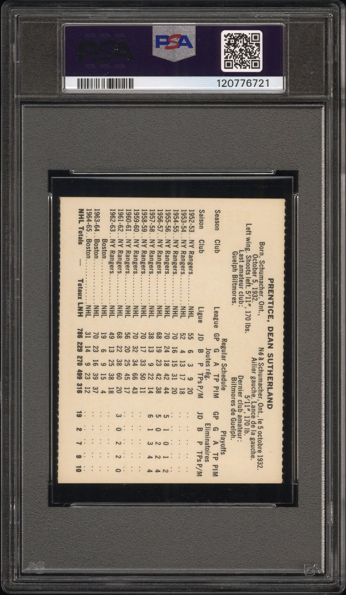 1965 Coca-Cola Dean Prentice (Perforated) Nm-Mt 8 back