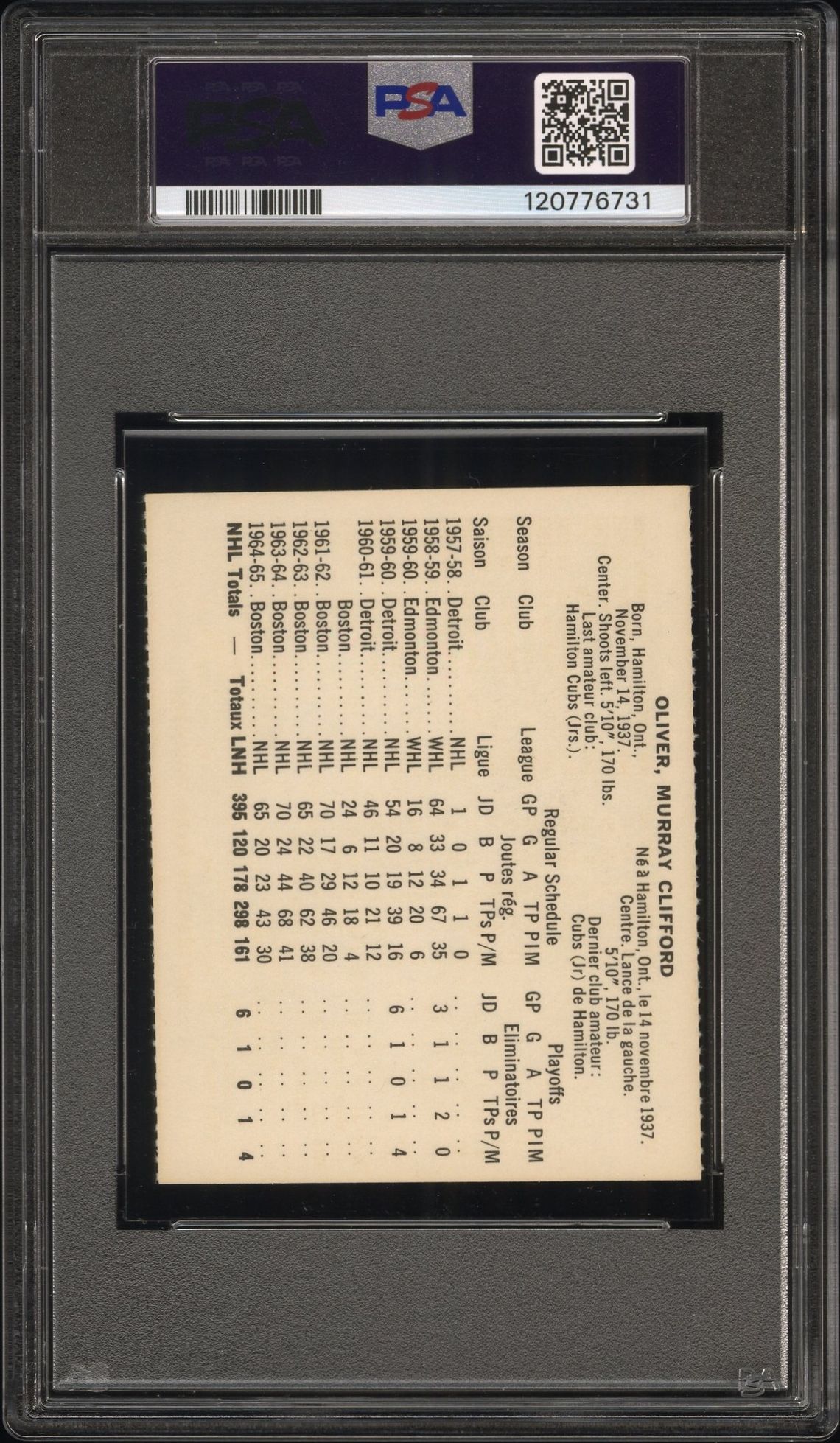 1965 Coca-Cola Murray Oliver (Perforated) Mint 9 back