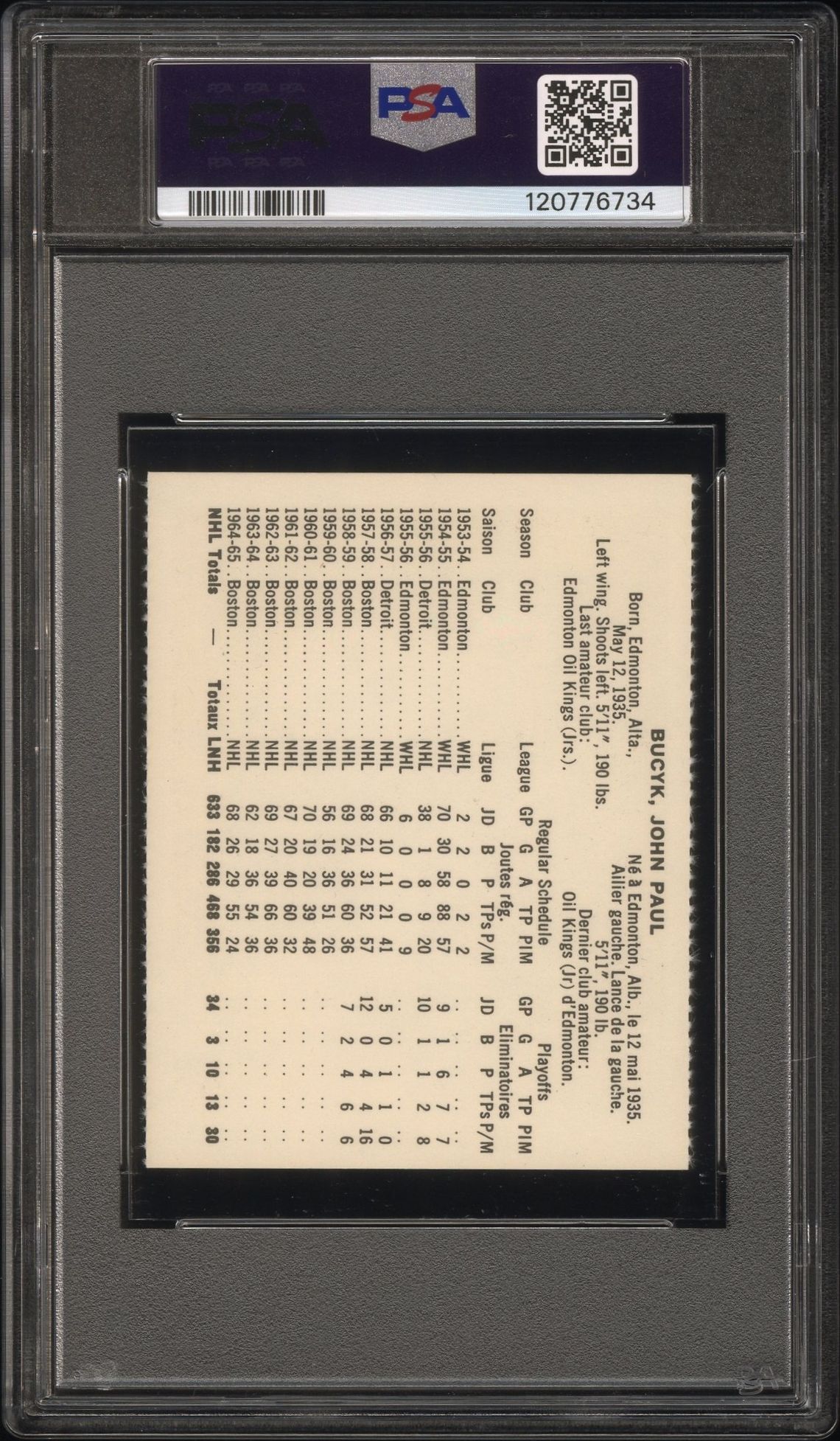 1965 Coca-Cola John Bucyk (Perforated) Nm-Mt 8 back