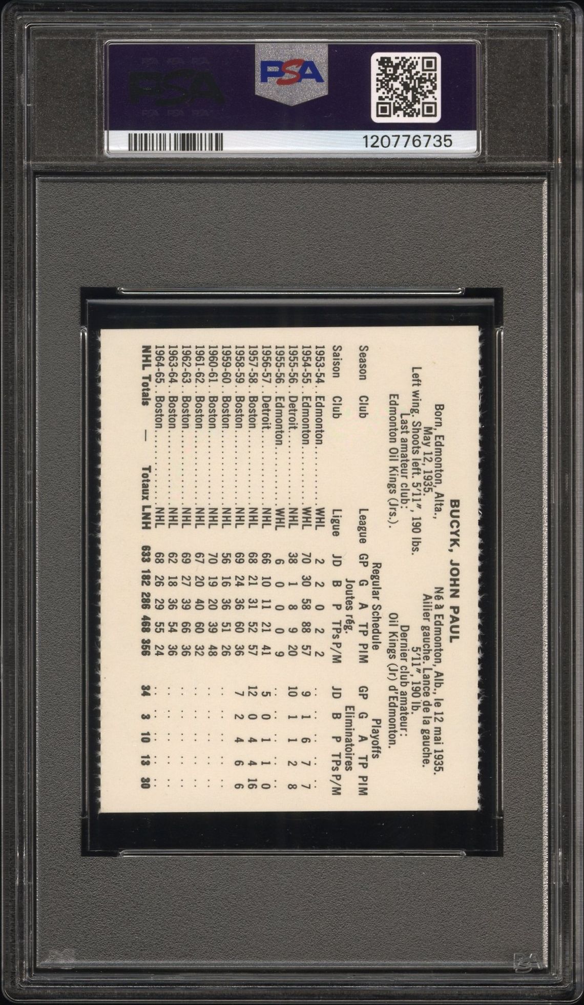 1965 Coca-Cola John Bucyk (Perforated) Nm-Mt 8 back