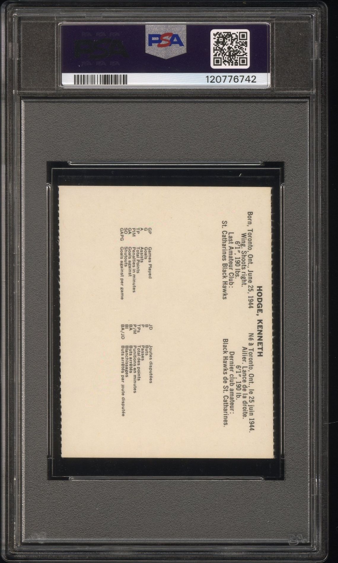 1965 Coca-Cola Ken Hodge (Perforated) Mint 9 back