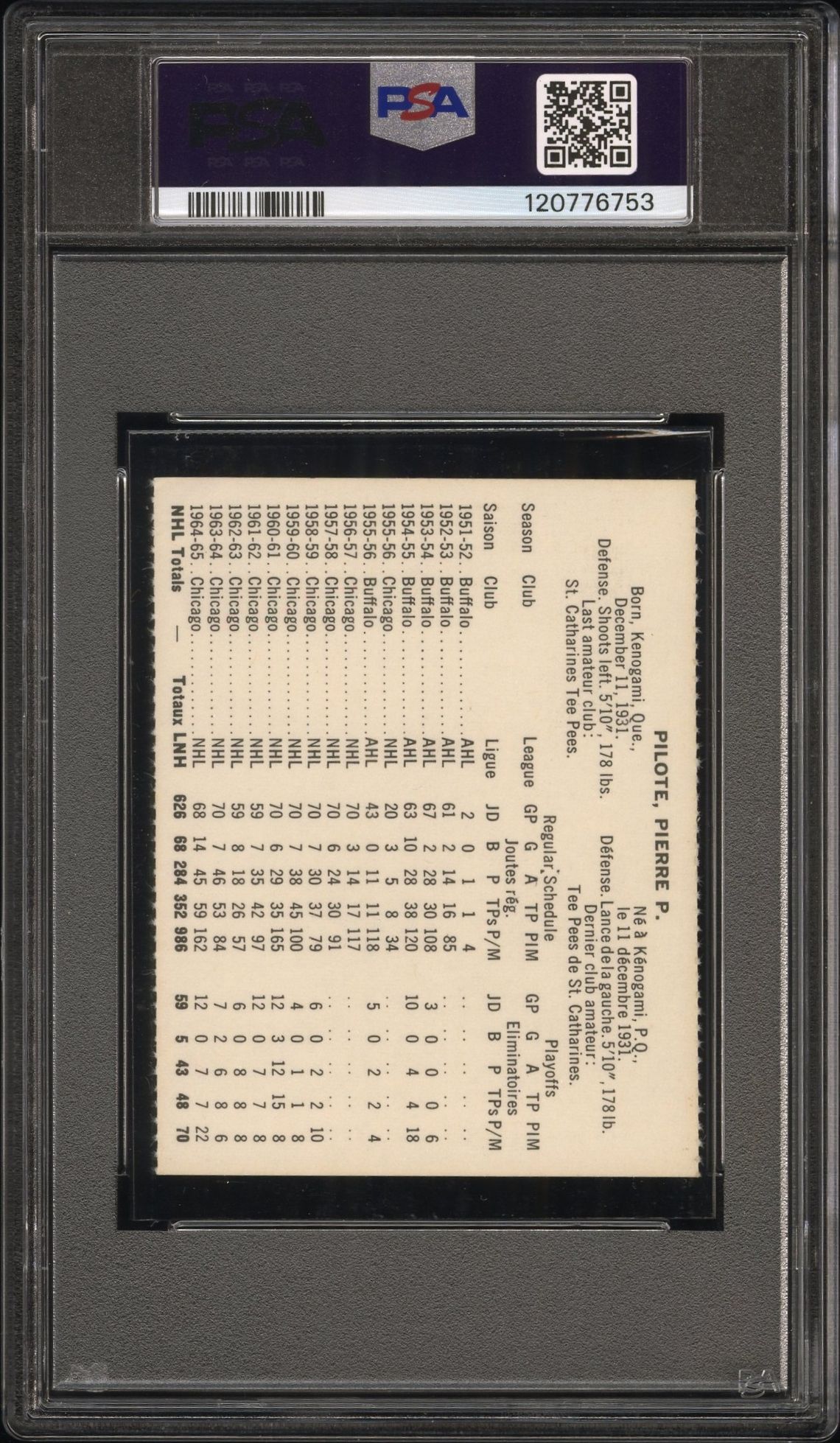 1965 Coca-Cola Pierre Pilote (Perforated) Vg+ 3.5 back