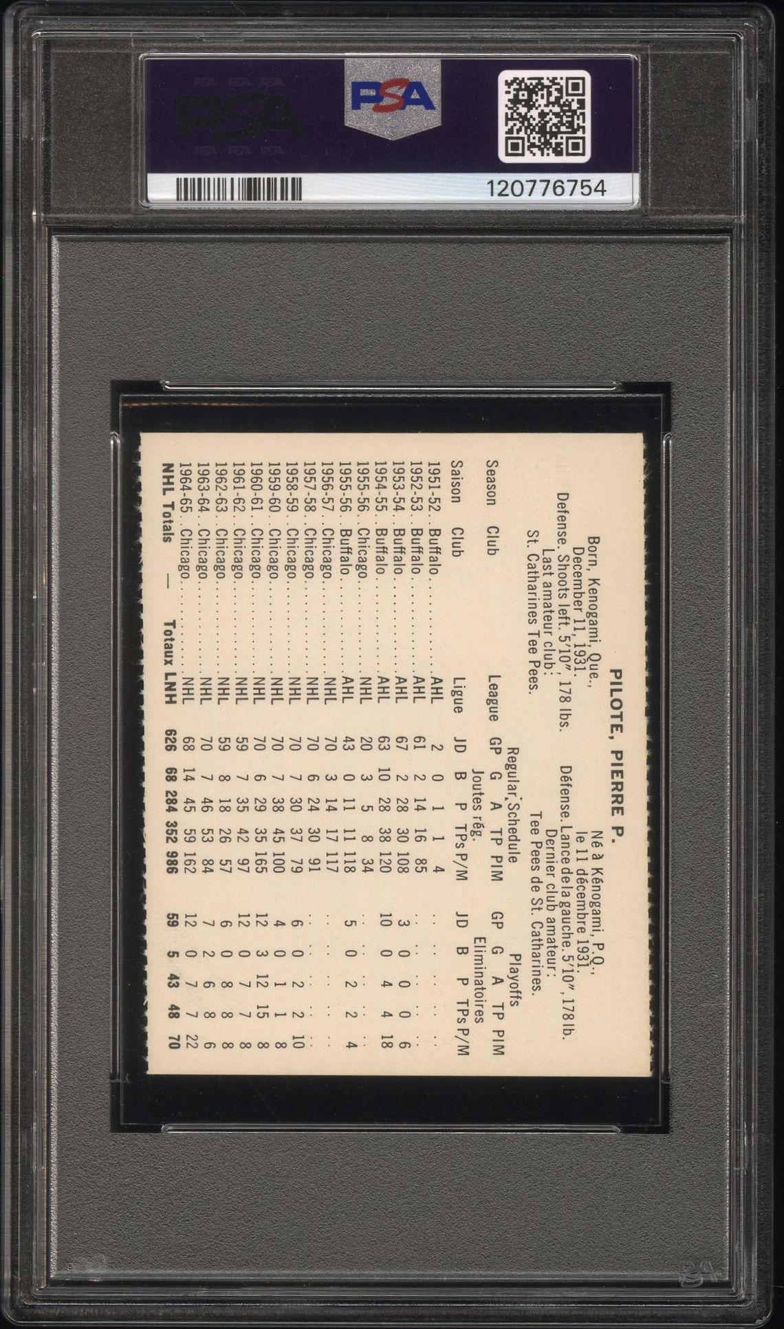 1965 Coca-Cola Pierre Pilote (Perforated) Ex 5 back