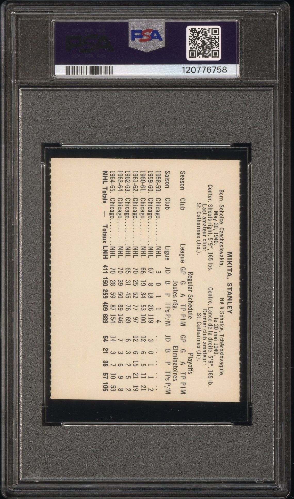 1965 Coca-Cola Stan Mikita (Perforated) Ex-Mt 6 back