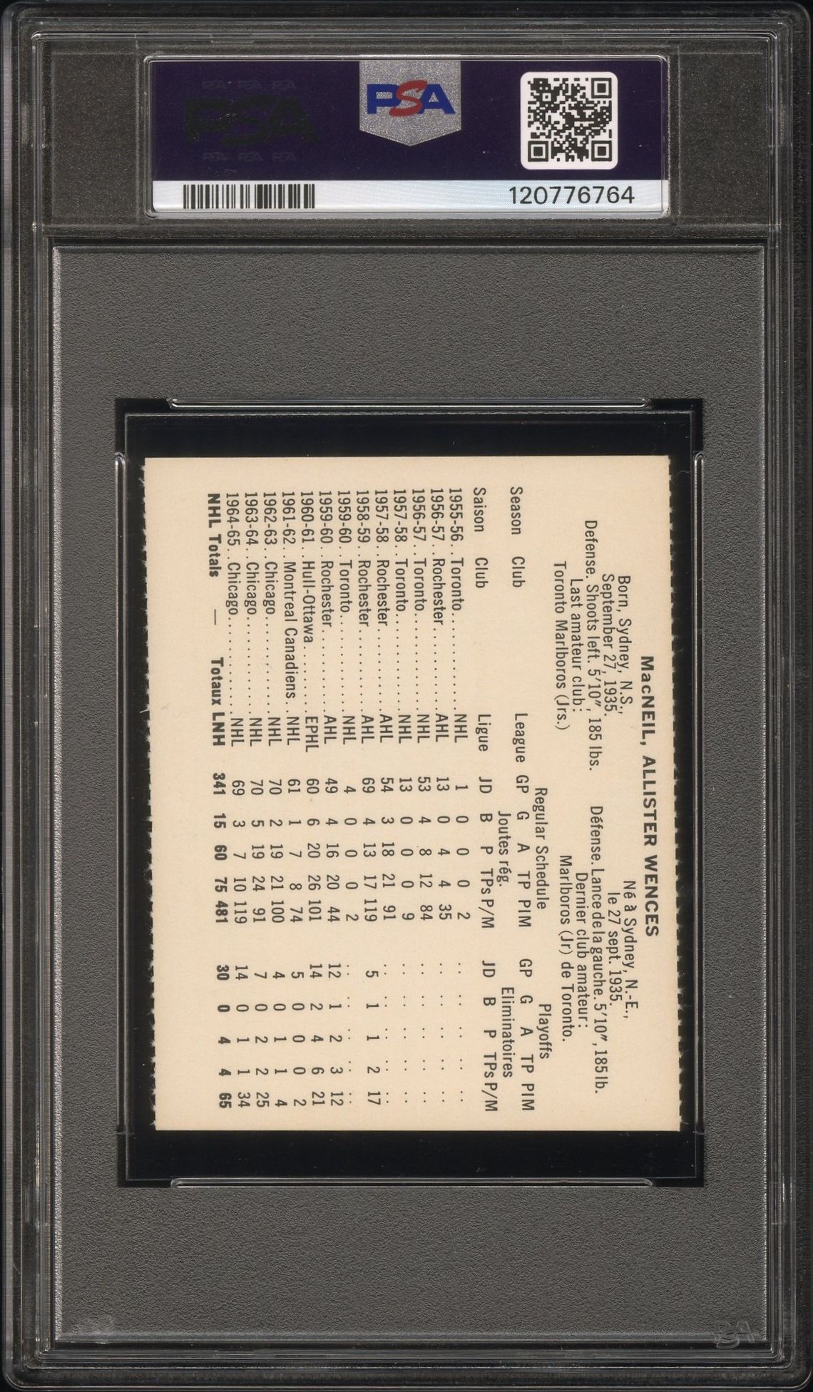 1965 Coca-Cola Al Macneil (Perforated) Mint 9 (Oc) back