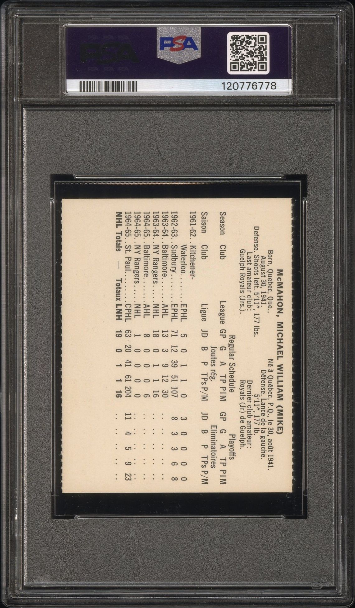 1965 Coca-Cola Mike Mcmahon (Perforated) Mint 9 back