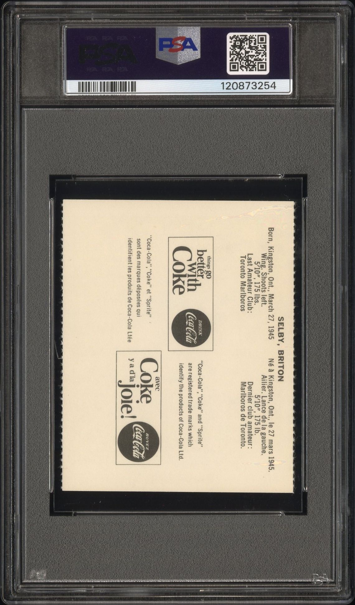 1965 Coca-Cola Brit Selby (Perforated) Nm 7 back