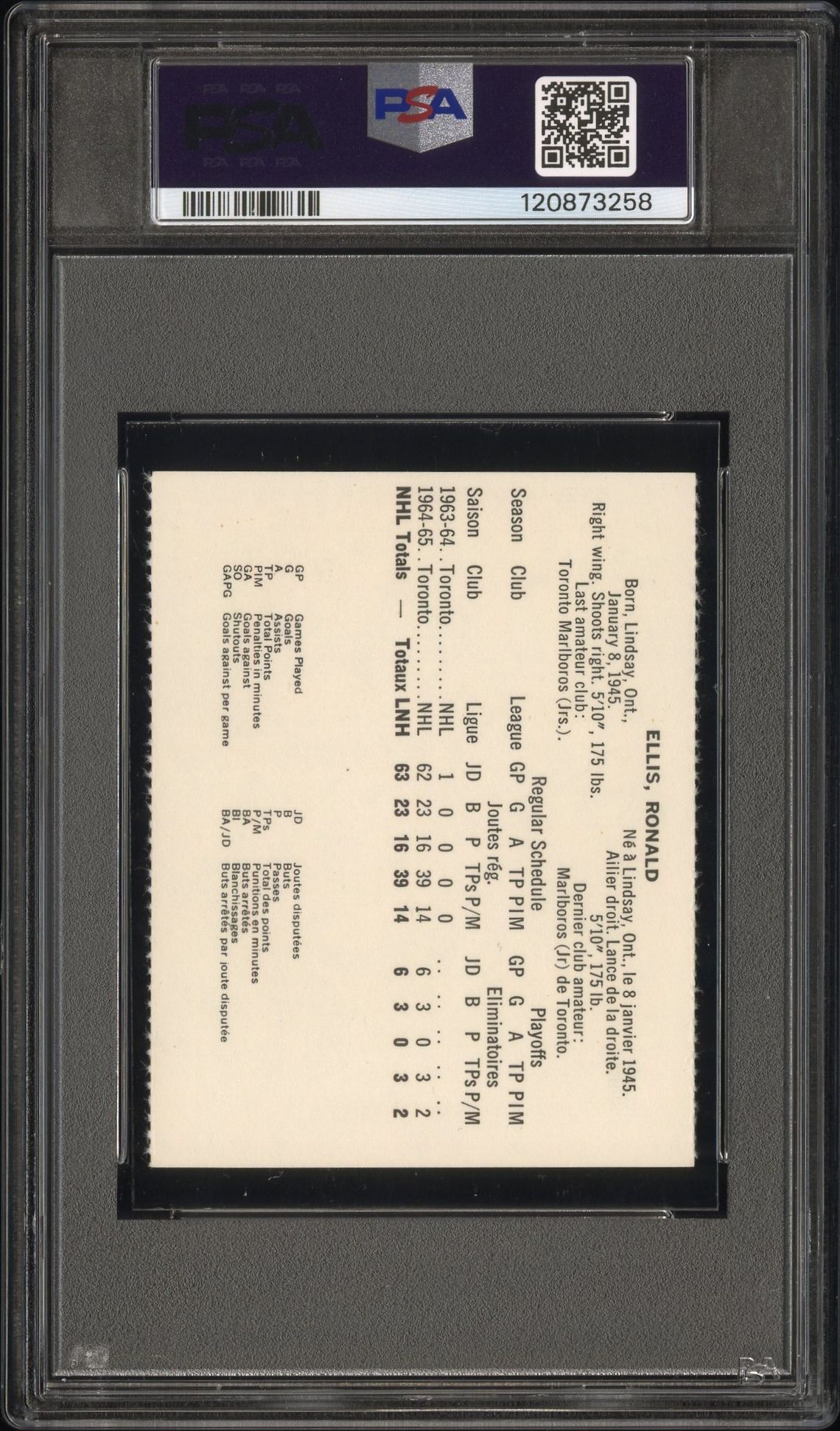 1965 Coca-Cola Ron Ellis (Perforated) Ex-Mt 6 back