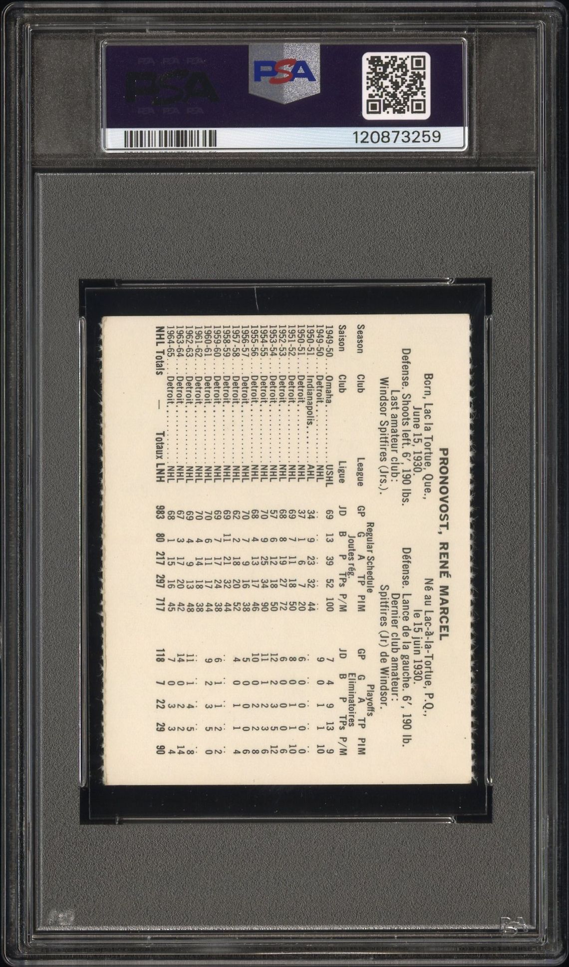 1965 Coca-Cola Marcel Pronovost (Perforated) Ex 5 back