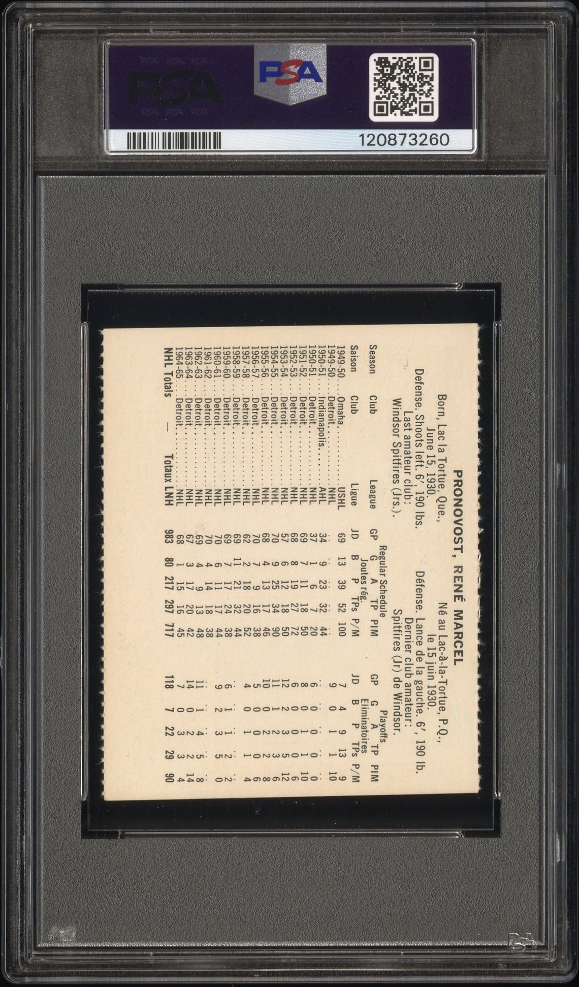 1965 Coca-Cola Marcel Pronovost (Perforated) Nm 7 back