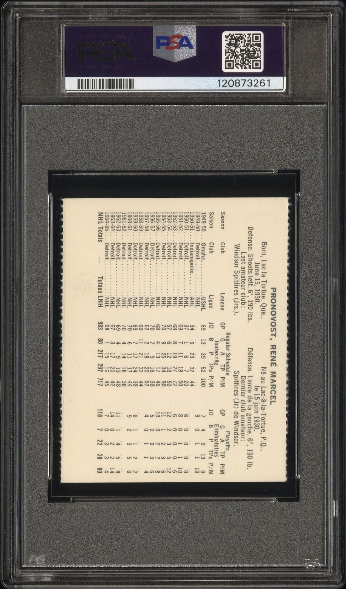 1965 Coca-Cola Marcel Pronovost (Perforated) Ex 5 back