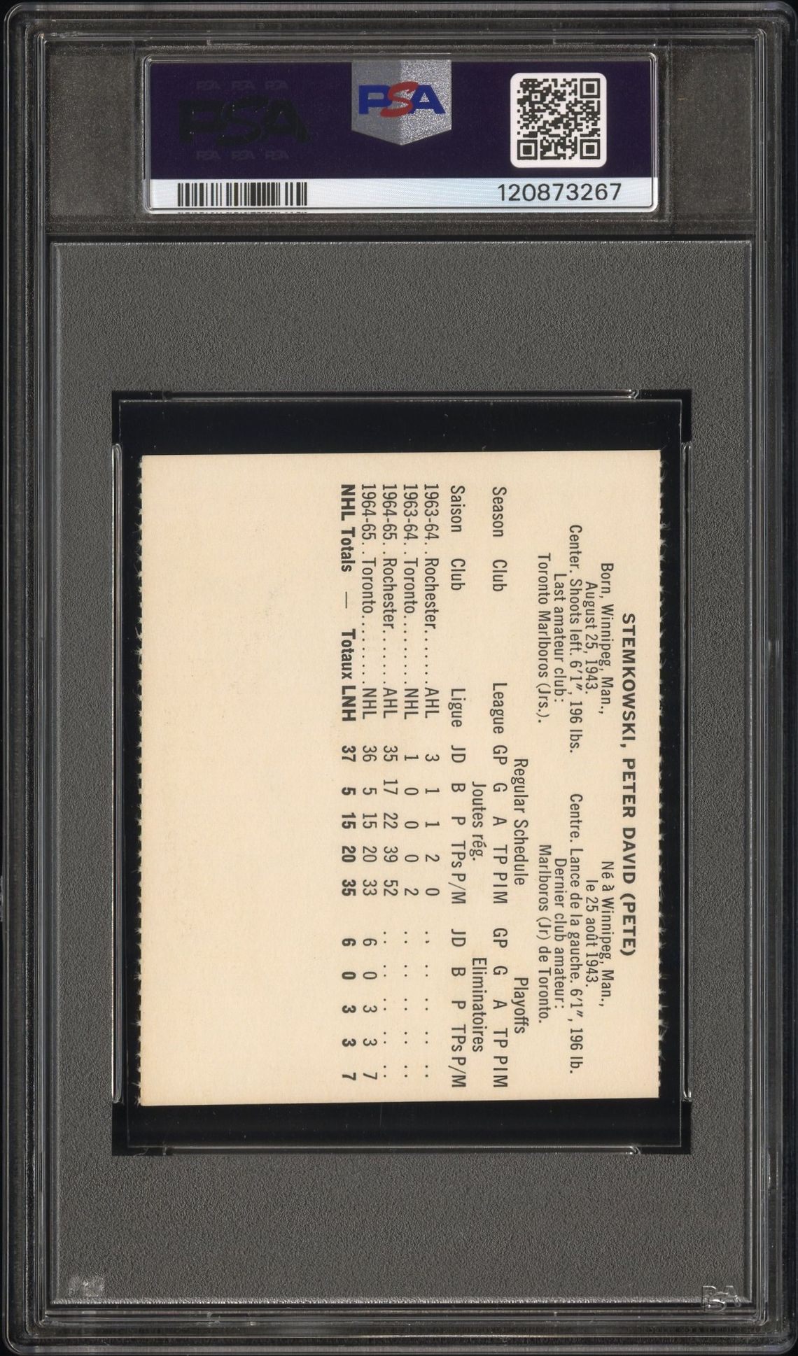1965 Coca-Cola Peter Stemkowski (Perforated) Nm 7 back