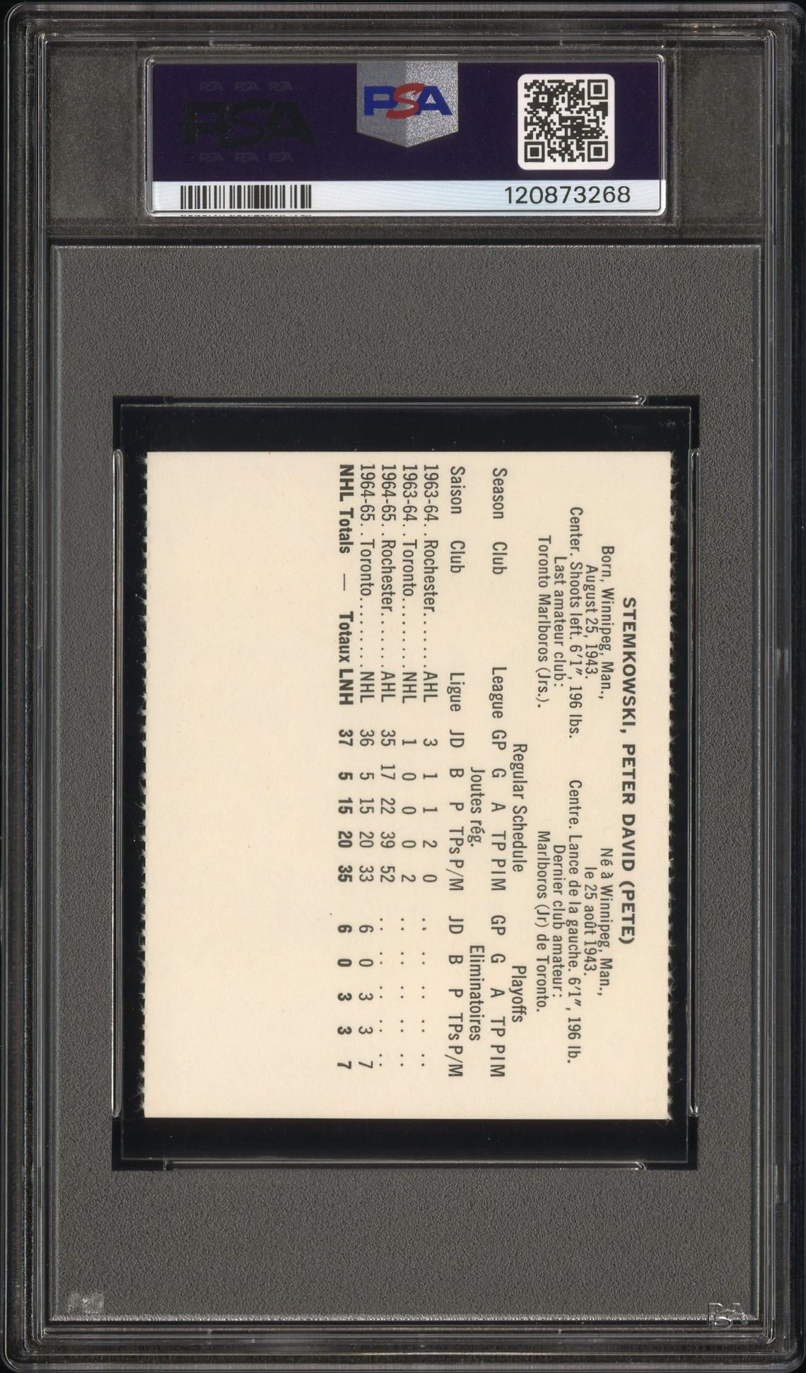 1965 Coca-Cola Peter Stemkowski (Perforated) Ex-Mt 6 back