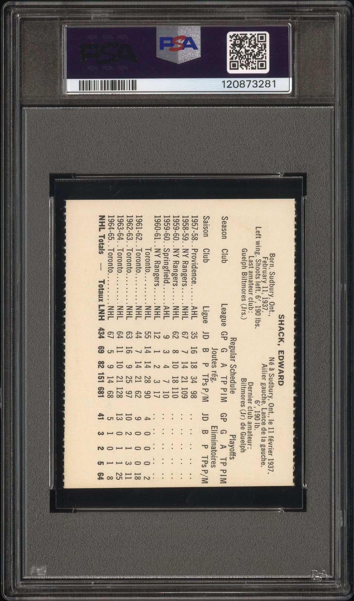 1965 Coca-Cola Eddie Shack (Perforated) Ex-Mt 6 back